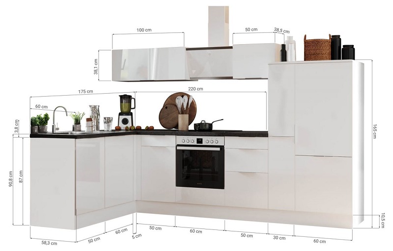 Küche vormontierte L - Küche 310 x 175 cm wechselseitig aufbaubar incl. Geräte Respekta Selection Elisabeth Weiß 