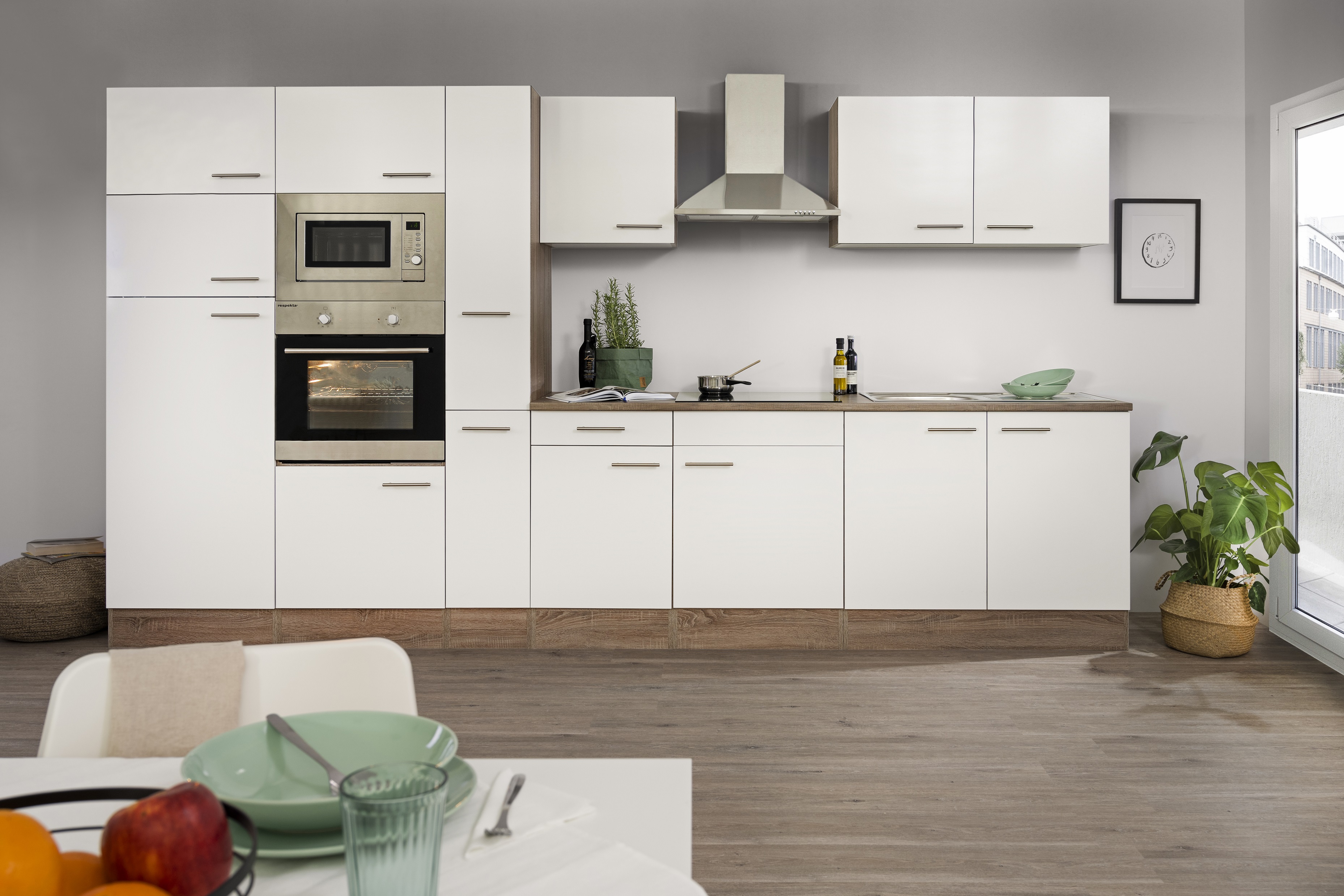 respekta Küche Küchenzeile Küchenblock Einbauküche Eiche York weiß
