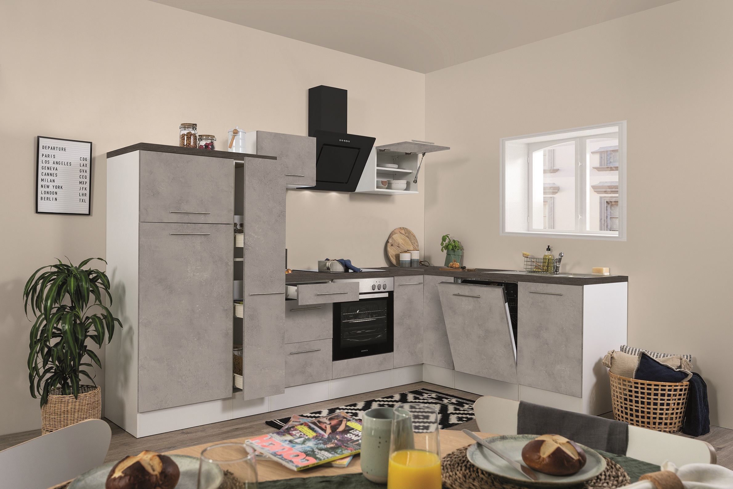  Küche Küchenzeile   Winkelküche Beton Amanda 290 x 200 cm Respekta Premium