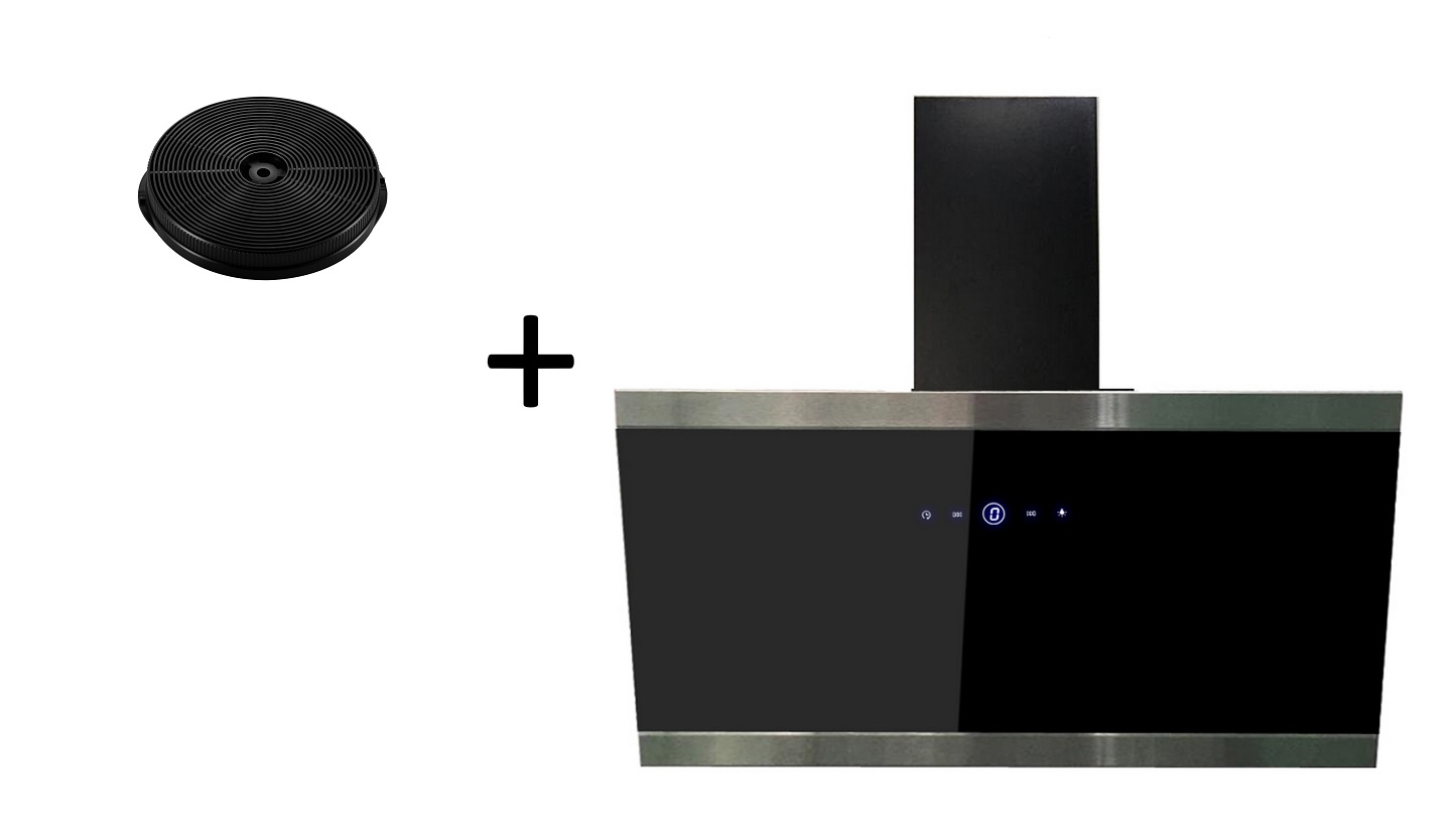 Dunstabzugshaube Schräghaube Kopffrei 90 cm Schwarz mit Filter Respekta