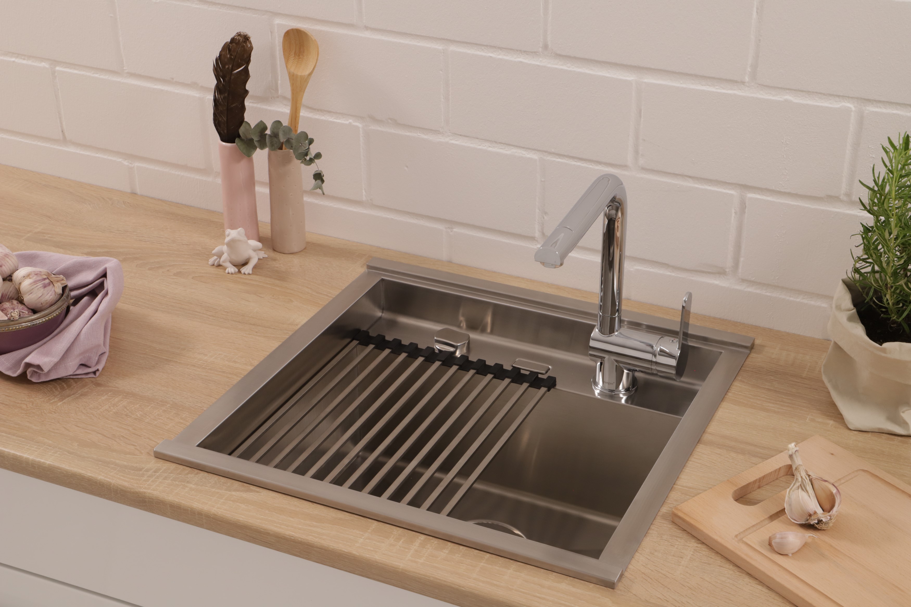 Edelstahl Einbauspüle Workstation Küchenspüle Spüle 52x50 cm California Respekta