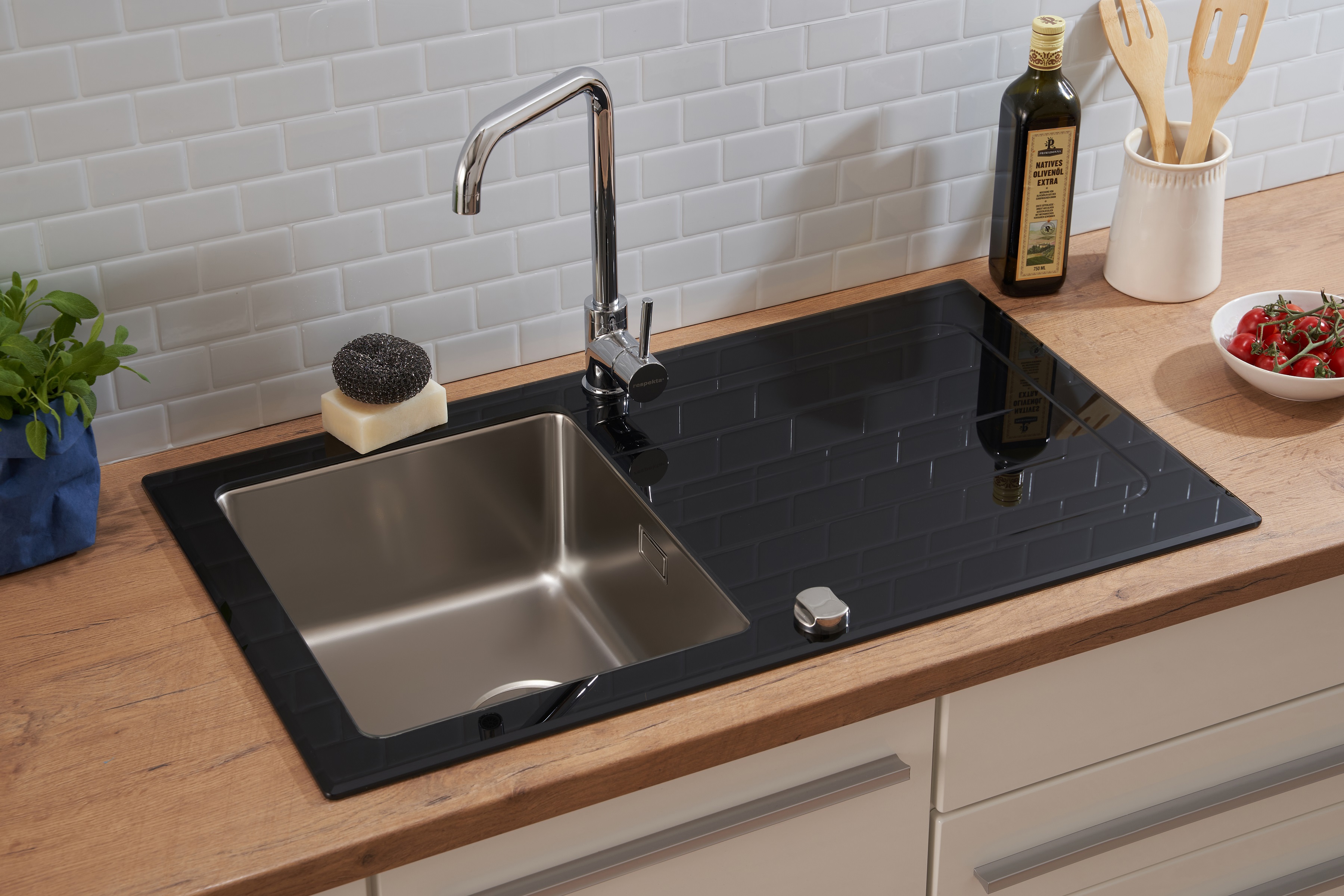 respekta lavello da cucina lavello da incasso Mineralite lavello 86 x 50  nero