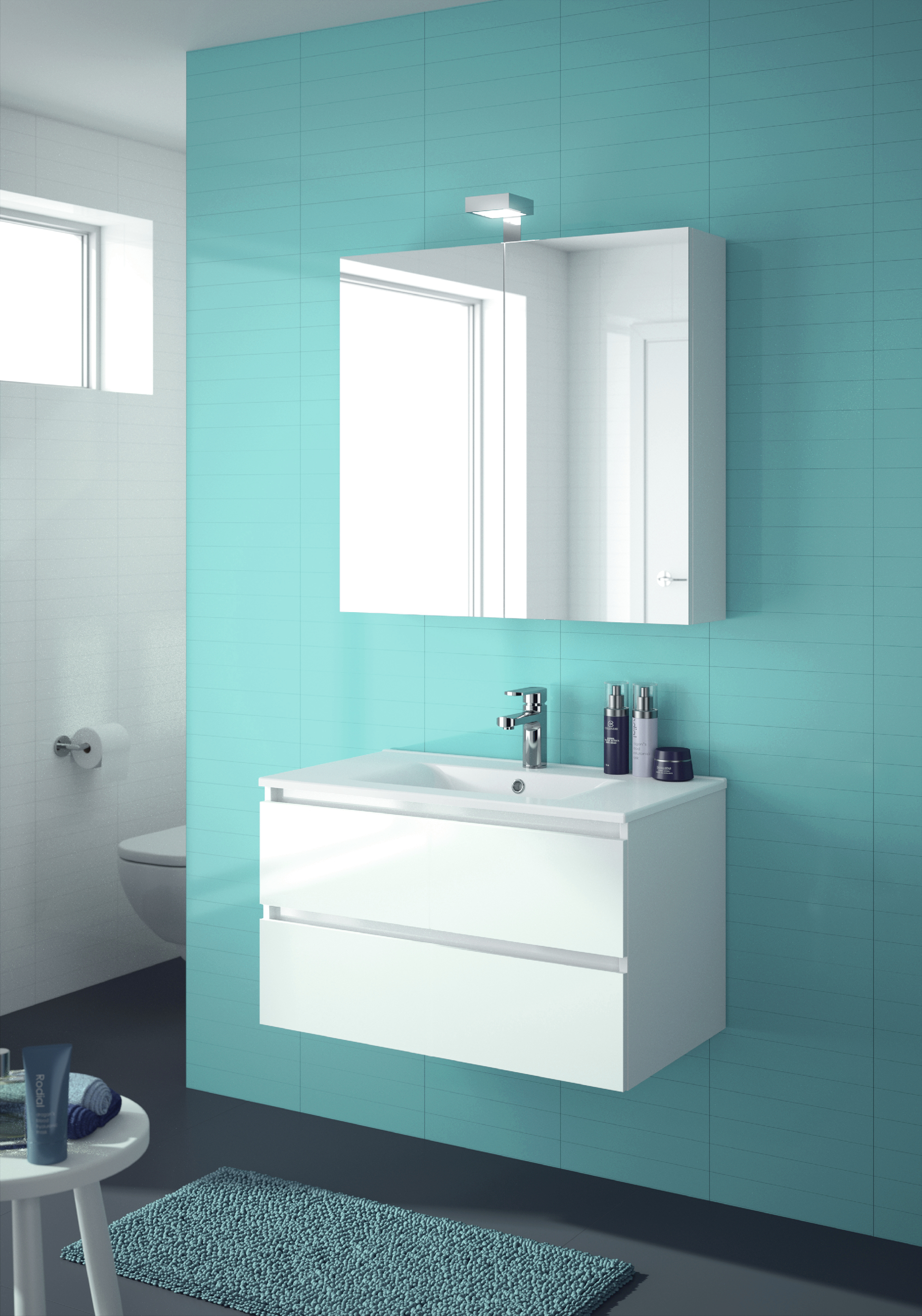 ALLIBERT Badmöbel-Set Badmöbel vormontiert weiß Spiegelschrank Waschtisch 80 cm