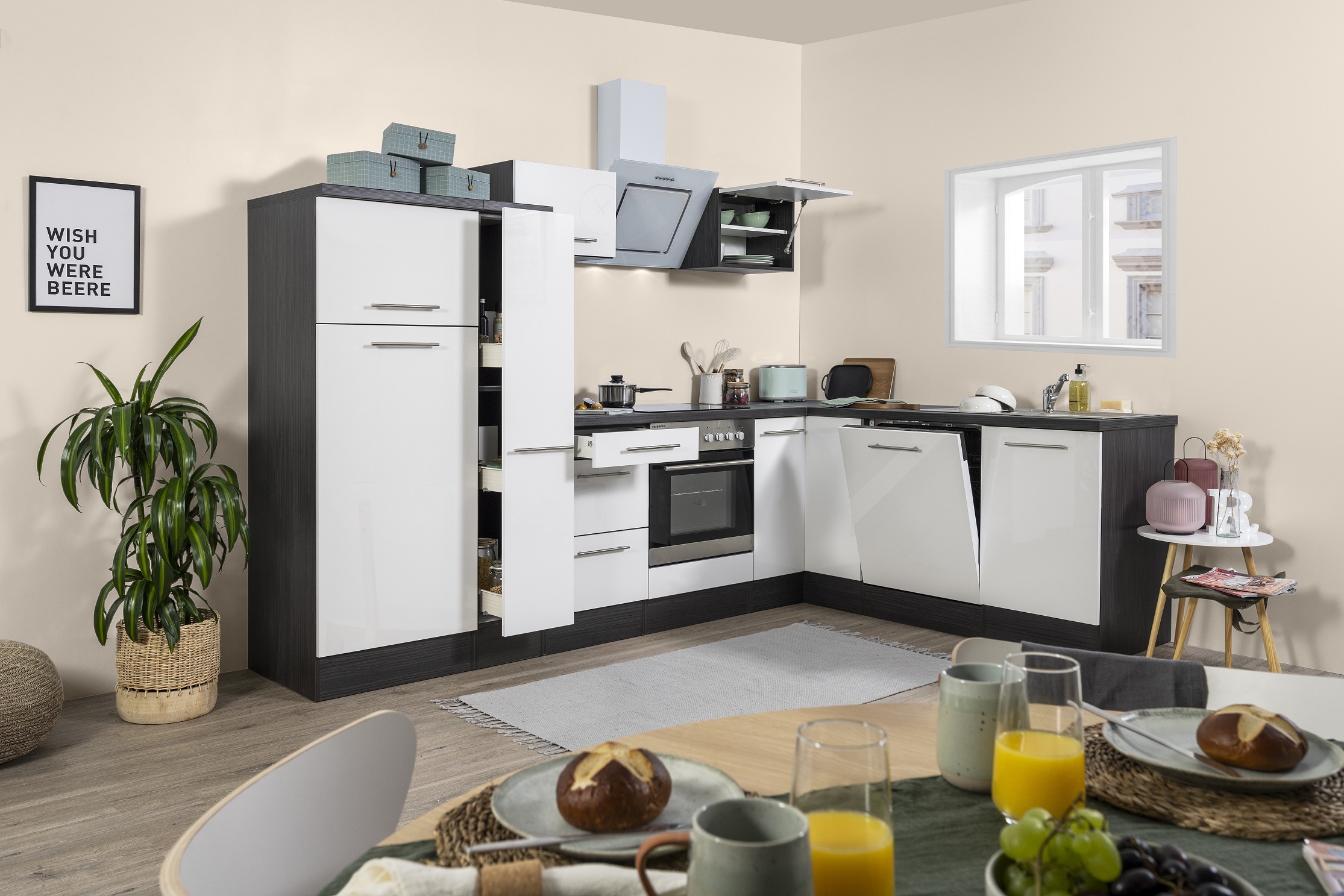 Angle kitchen kitchen unit L-shape kitchen fitted kitchen oak white 290x200 cm respekta