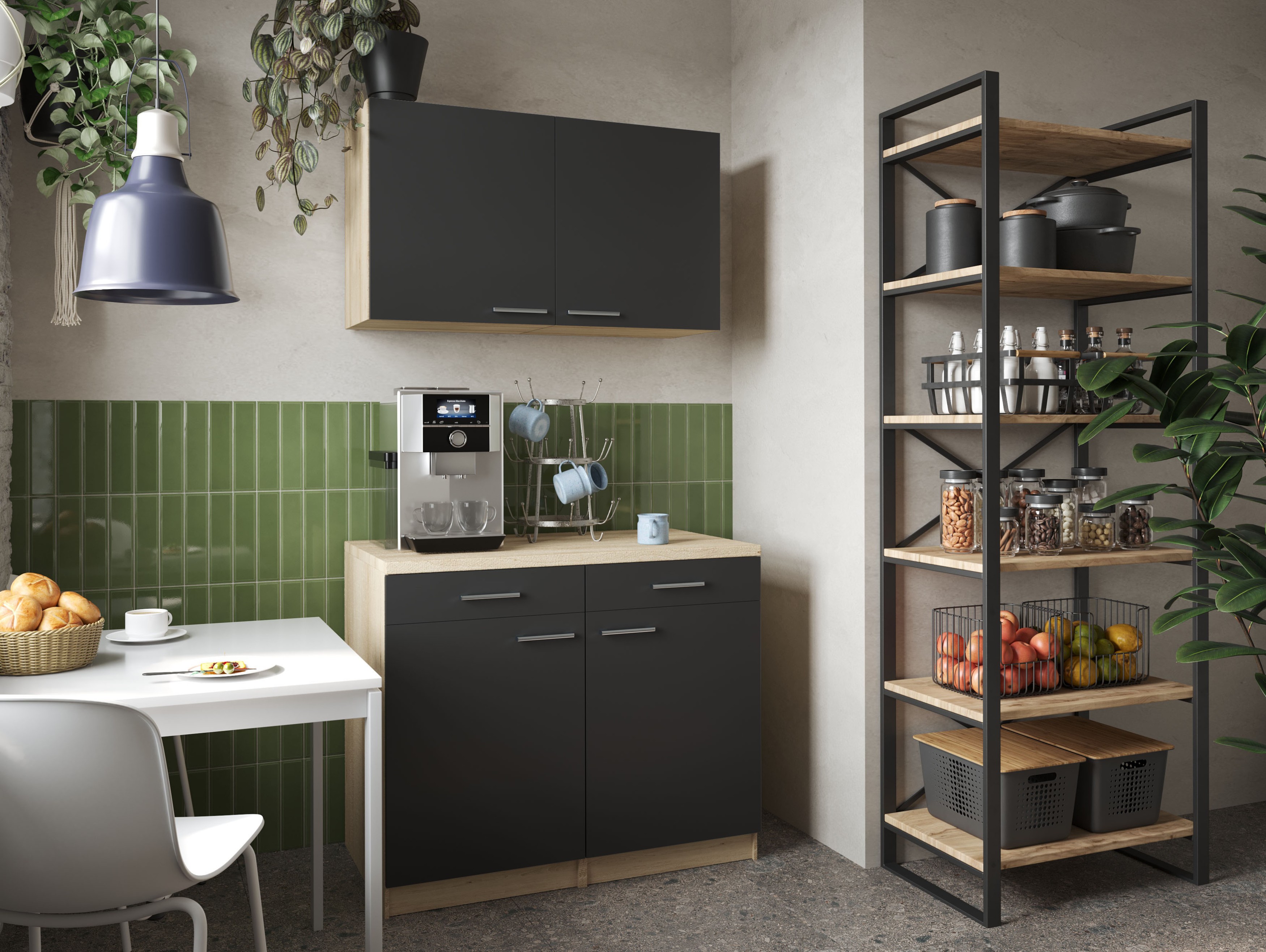 Küchenschrank Hängeschrank 100 cm Eiche Sägerau Schwarz Merle Respekta Küchenschrank Hängeschrank 100 cm Eiche Sägerau Schwarz Merle Respekta