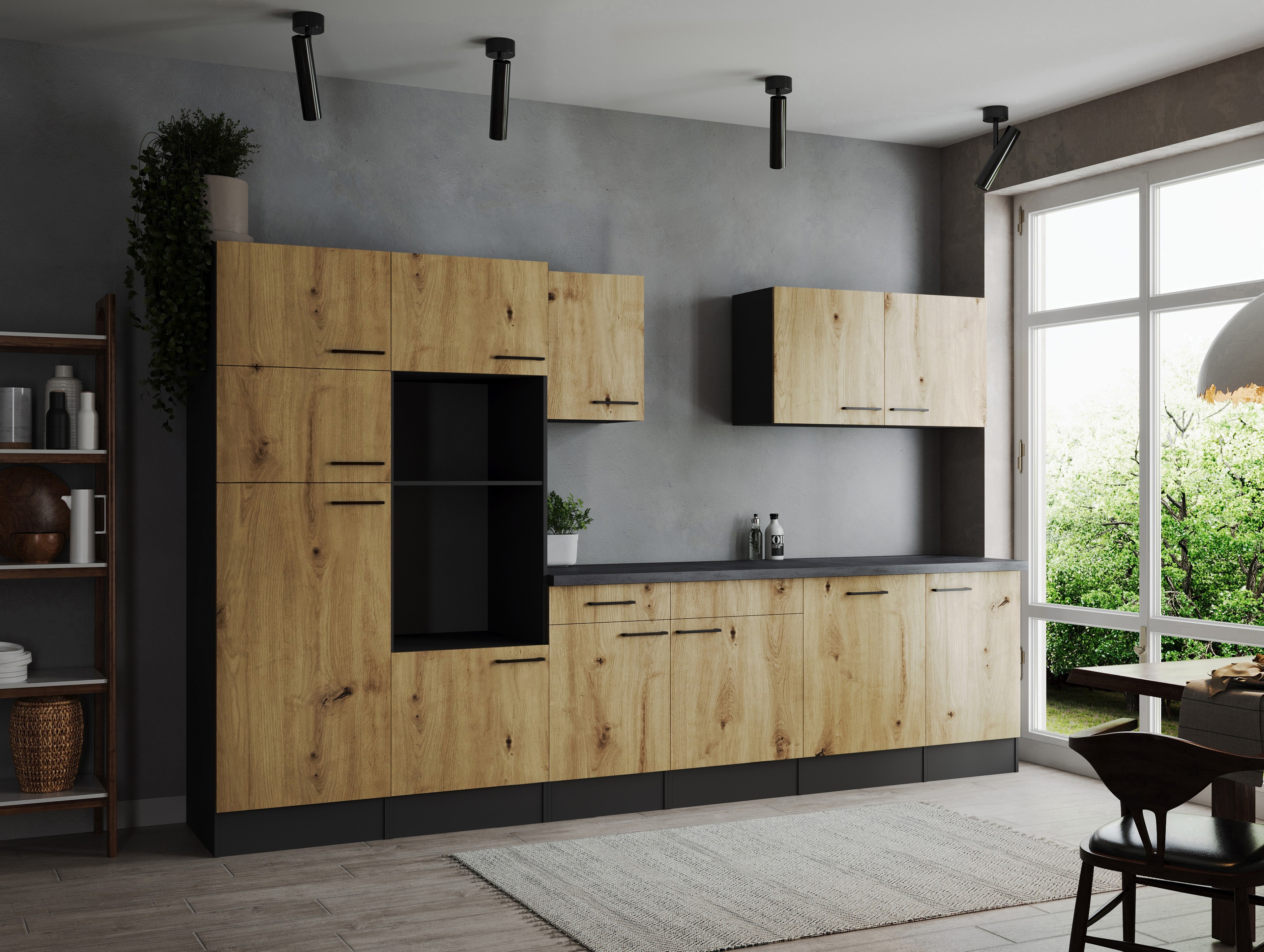 Küche Küchenzeile Leerblock Grau Matt Artisan Eiche Oliver 340 cm Respekta