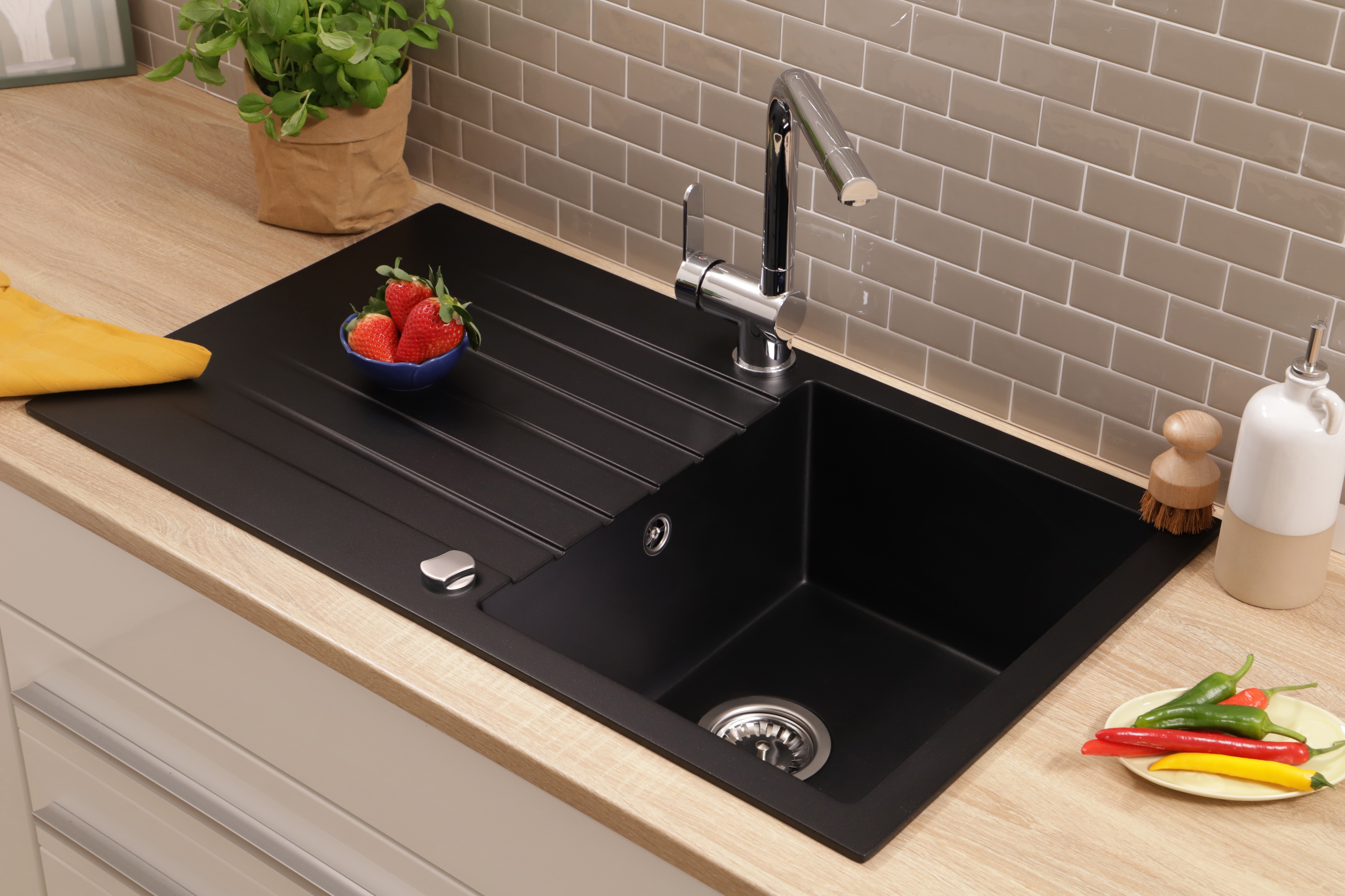 Küchenspüle Einbauspüle Spüle Granit Massiv 86 x 50 Schwarz Respekta Almonto