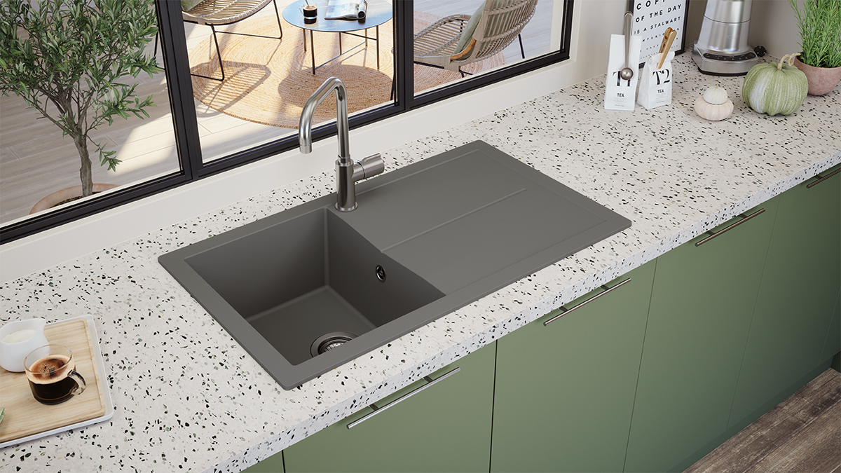 Küchenspüle Einbauspüle Spüle Granit Mineralite  86 x 50 Grau Respekta Cleveland