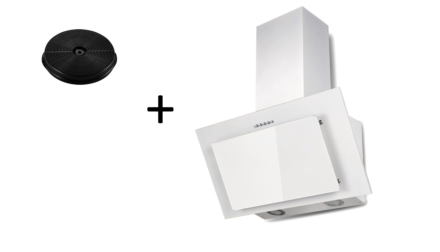 Cooker hood sloping hood head free white 60 cm LED + filter recirculation set respekta