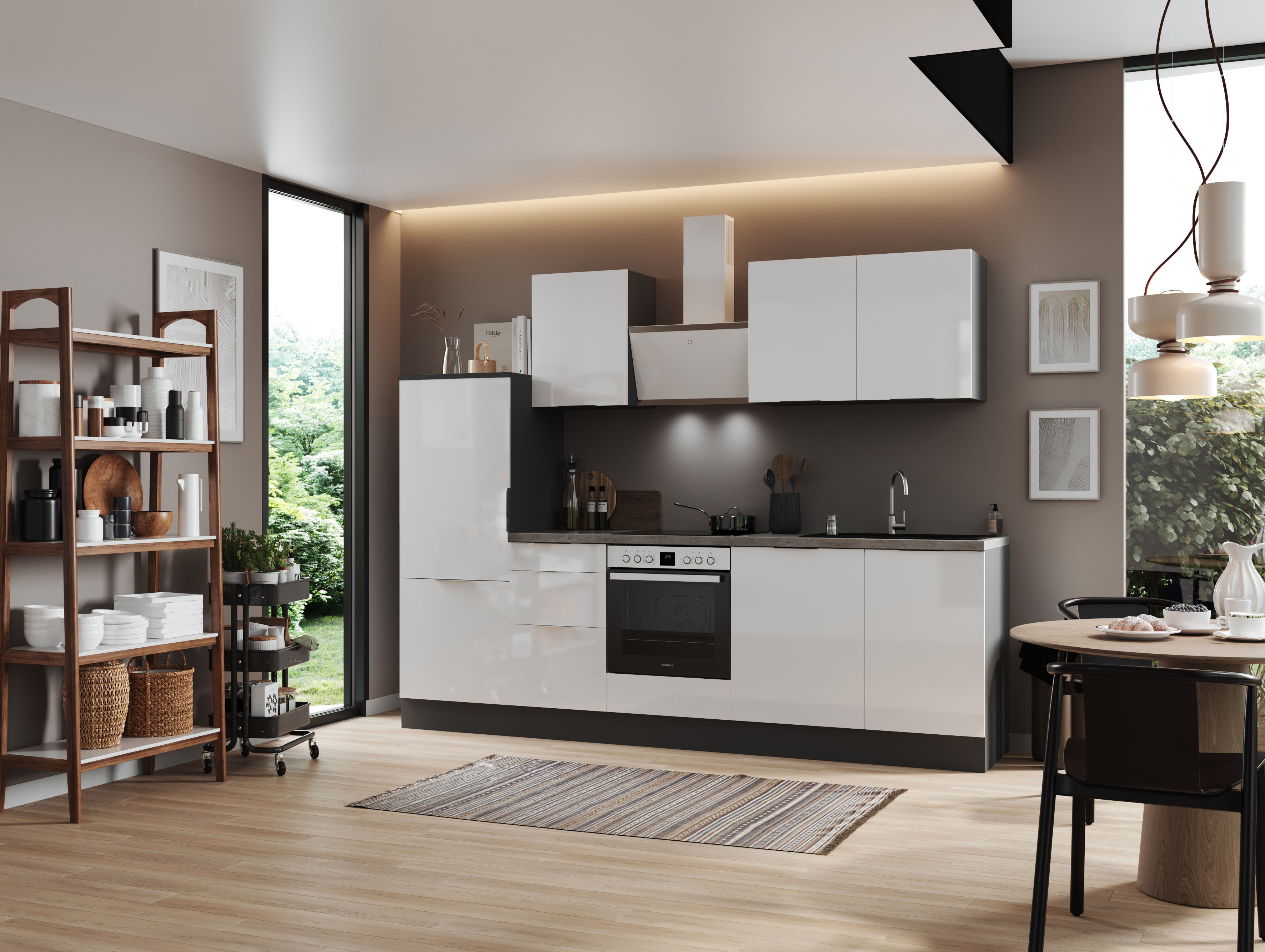 Respekta Selection vormontierte Küche 280 cm incl. Geräte Weiß Grau Küchenzeile