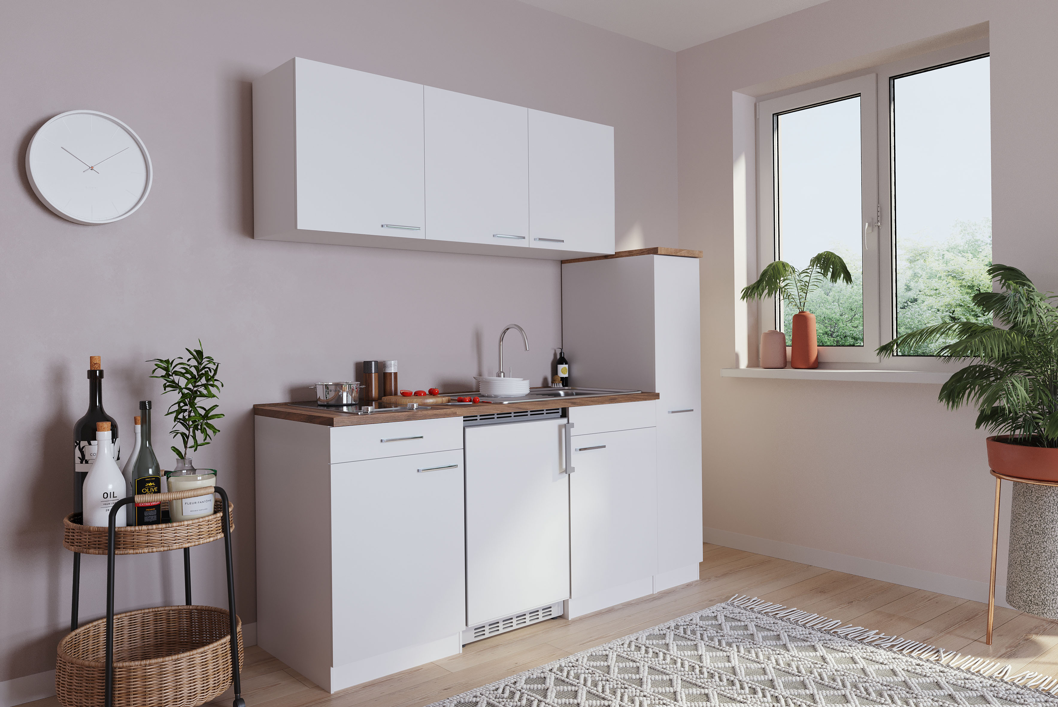 Küche Singleküche Küchenzeile Miniküche Küchenblock 180 cm weiß grau respekta 