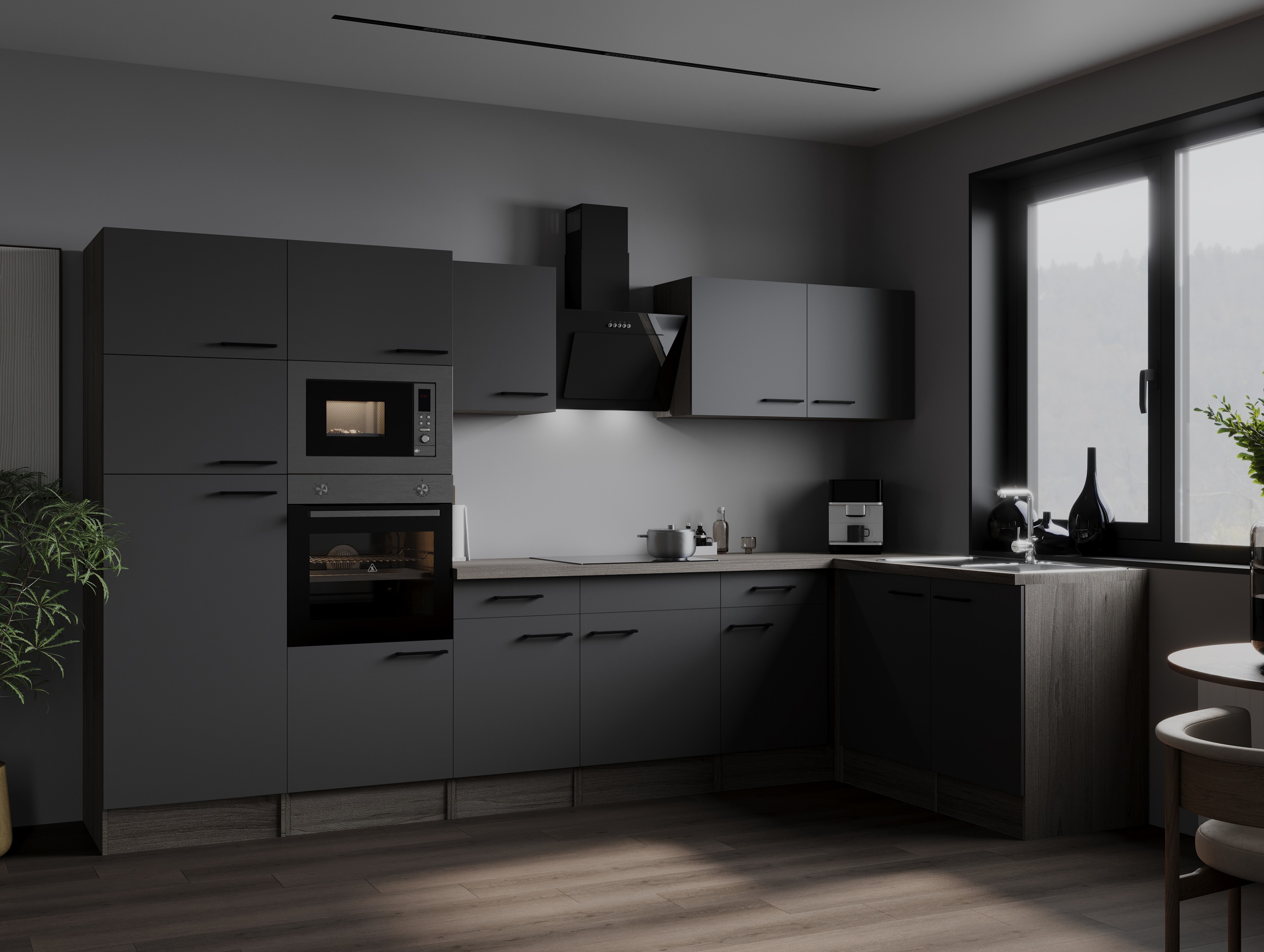 L Küche Küchenzeile Winkelküche Eiche York Grau Matt Oliver 340 x 172 cm Respekta