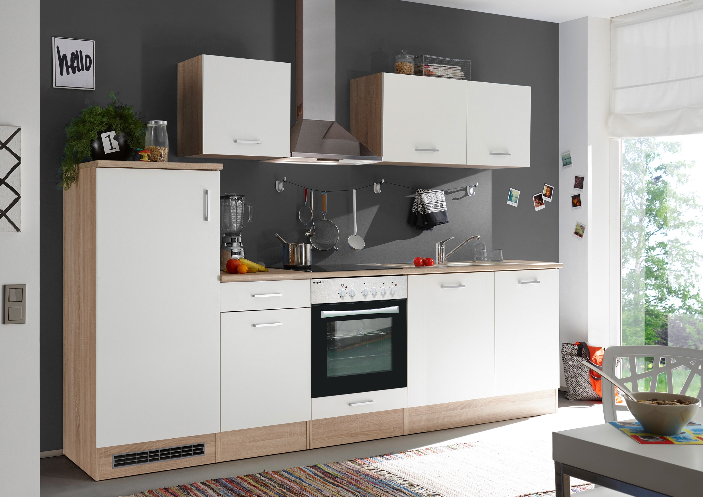 Respekta cuisine intégrée Kitchenette Bloc de cuisine 280 cm Chêne Natura blanc 