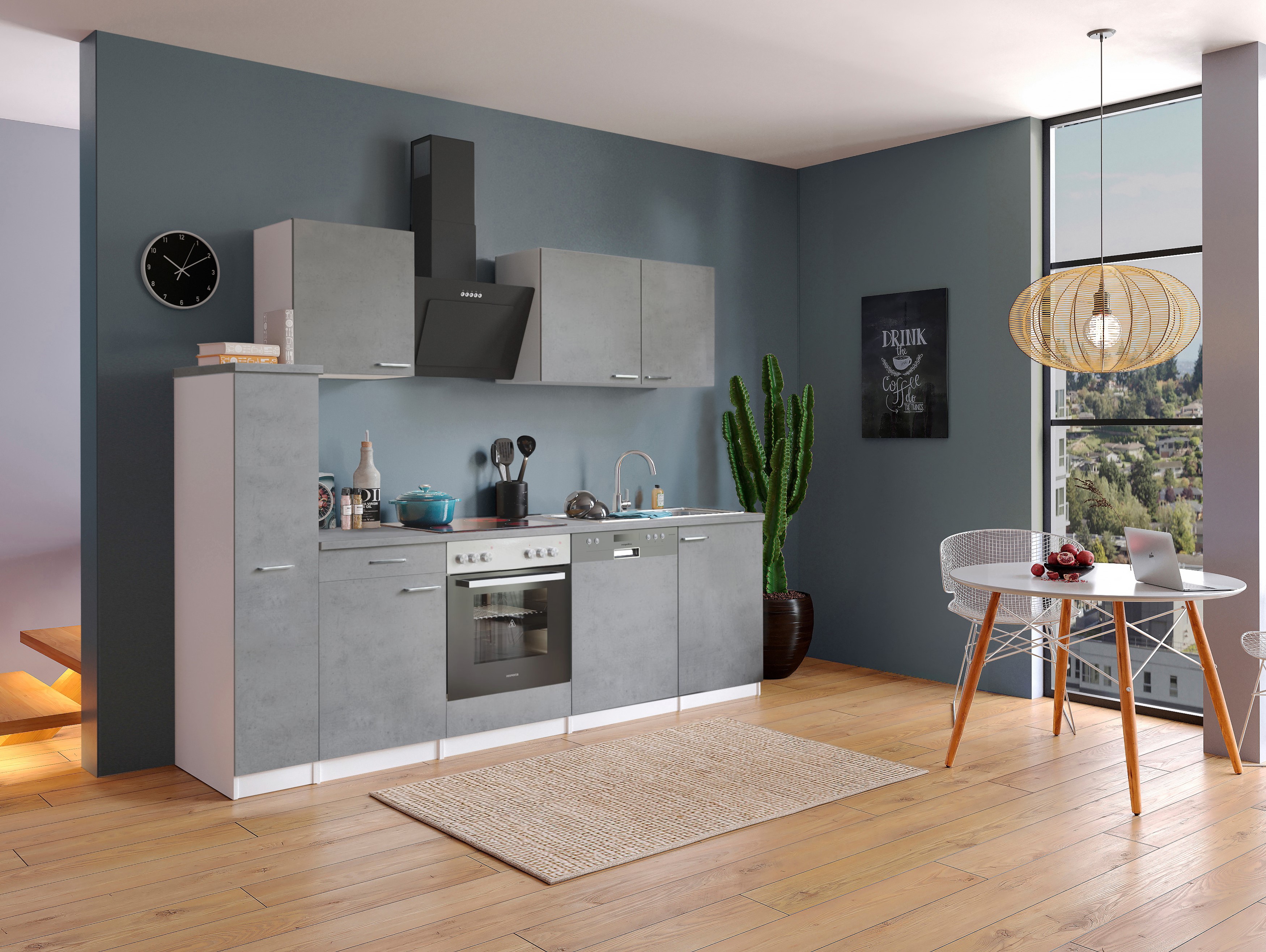 Küche Küchenzeile Küchenblock Einbauküche Weiß Beton Malia 250 cm Respekta Küche Küchenzeile Küchenblock Einbauküche Weiß Beton Malia 250 cm Respekta