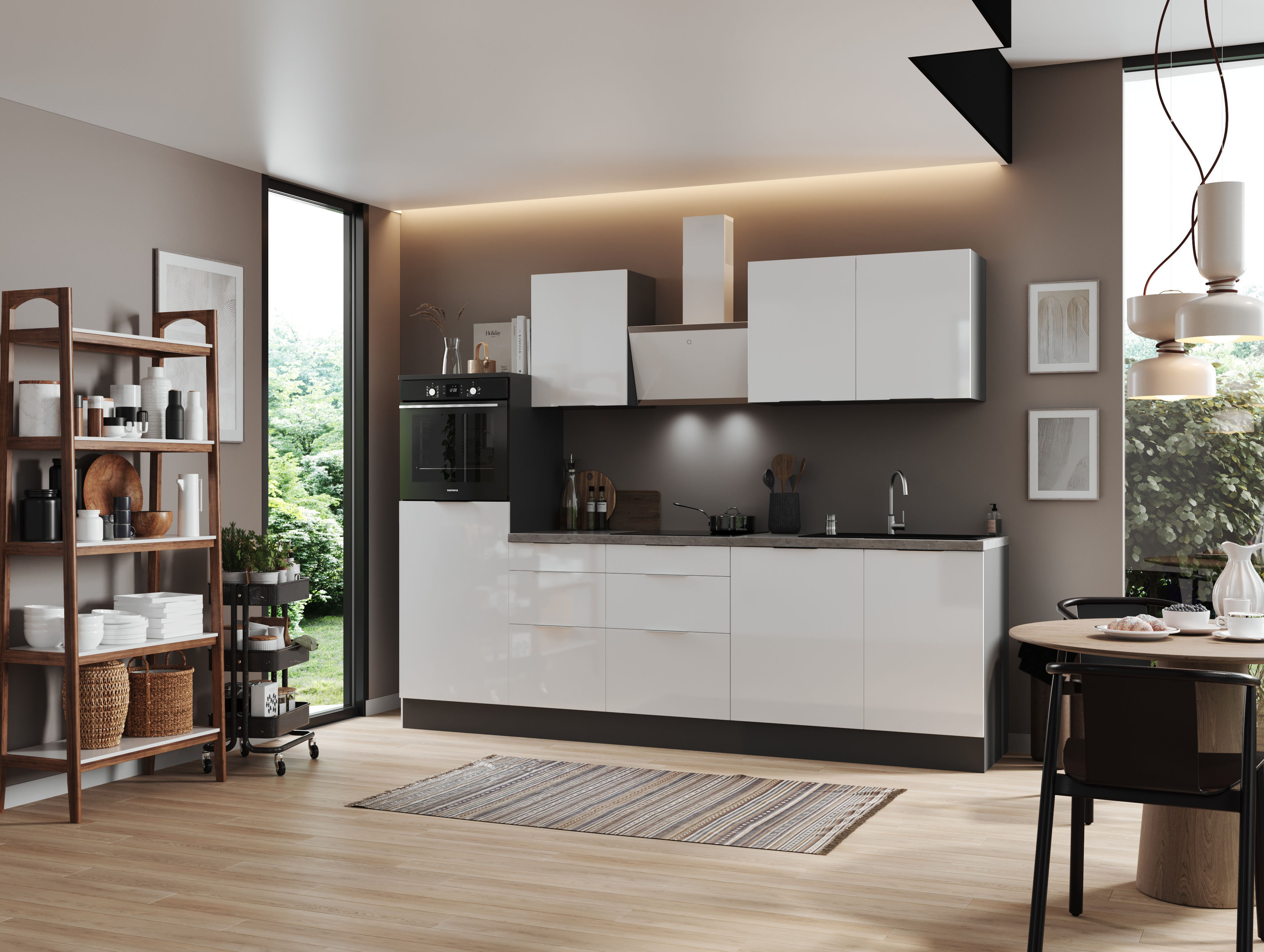 Verpackungsschaden Küche vormontierte Küche 280 cm incl. Geräte Respekta Selection Elisabeth Weiß  Grau Küchenzeile