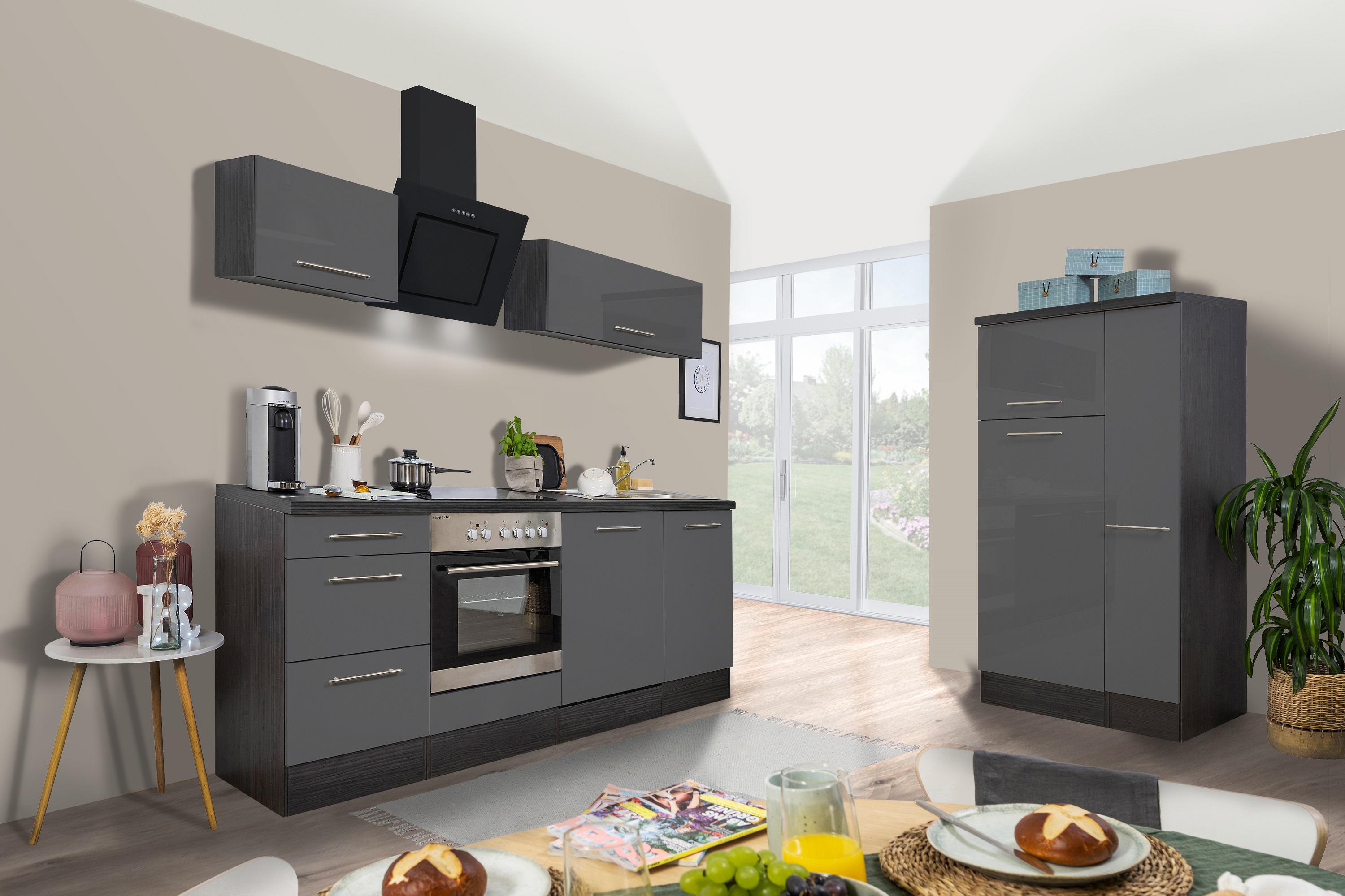 respekta kitchen unit kitchen block fitted kitchen high gloss 310 cm oak grey