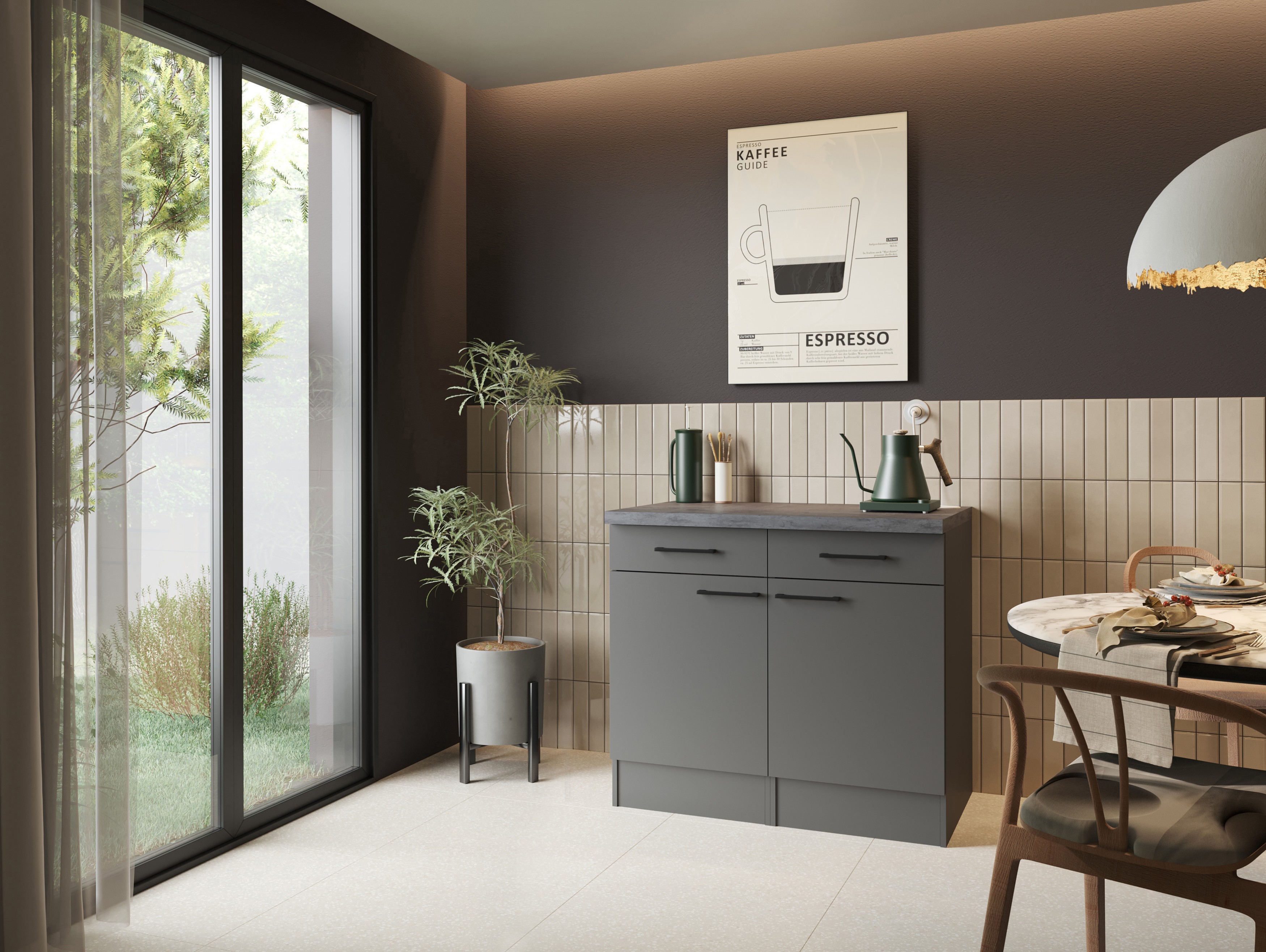 Sideboard Küchenschrank Schublade 100 cm Grau Matt Oliver Respekta