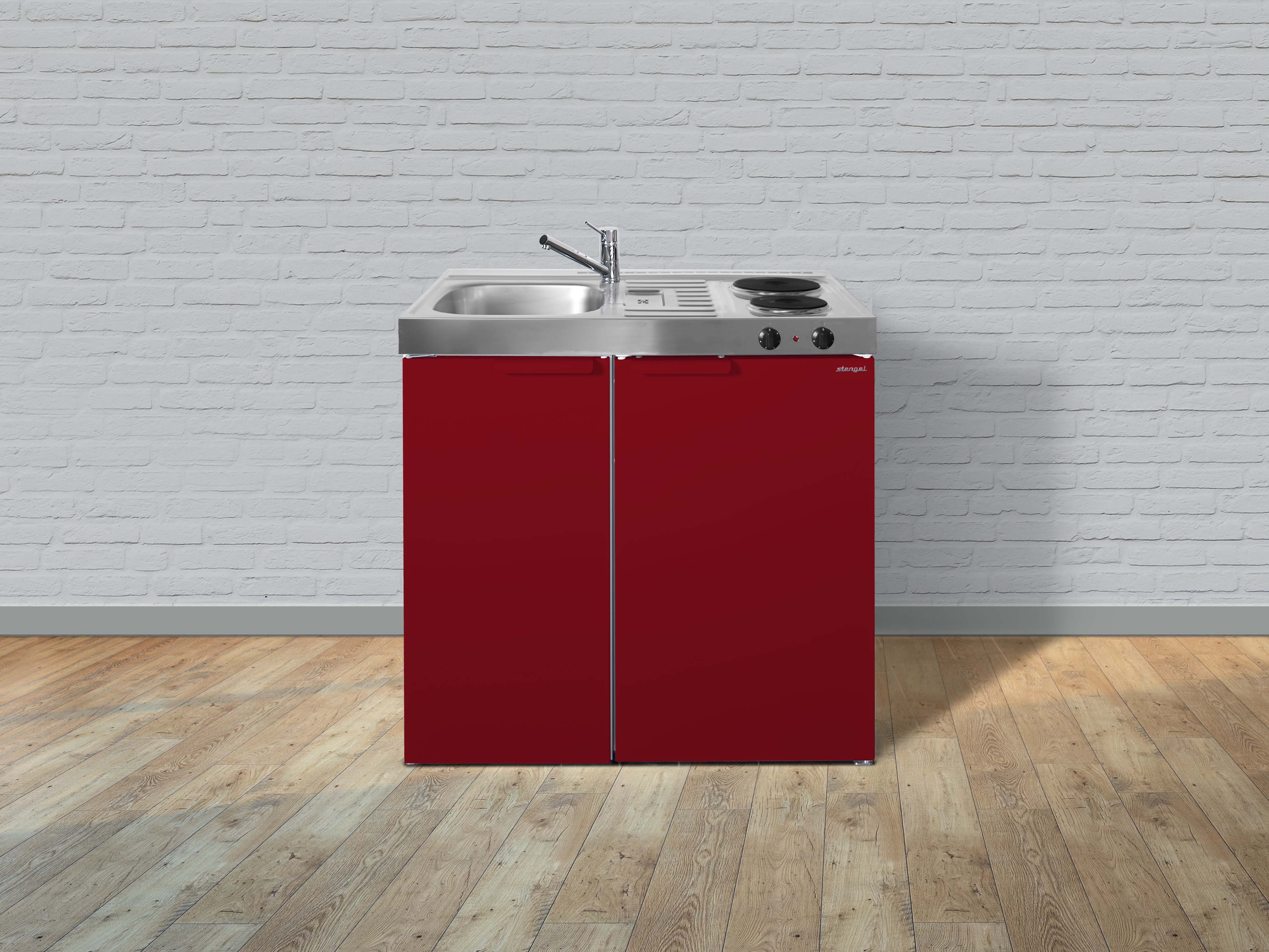 Stengel Miniküche Küche Küchenzeile Singleküche Metallküche Metall 90 cm rot