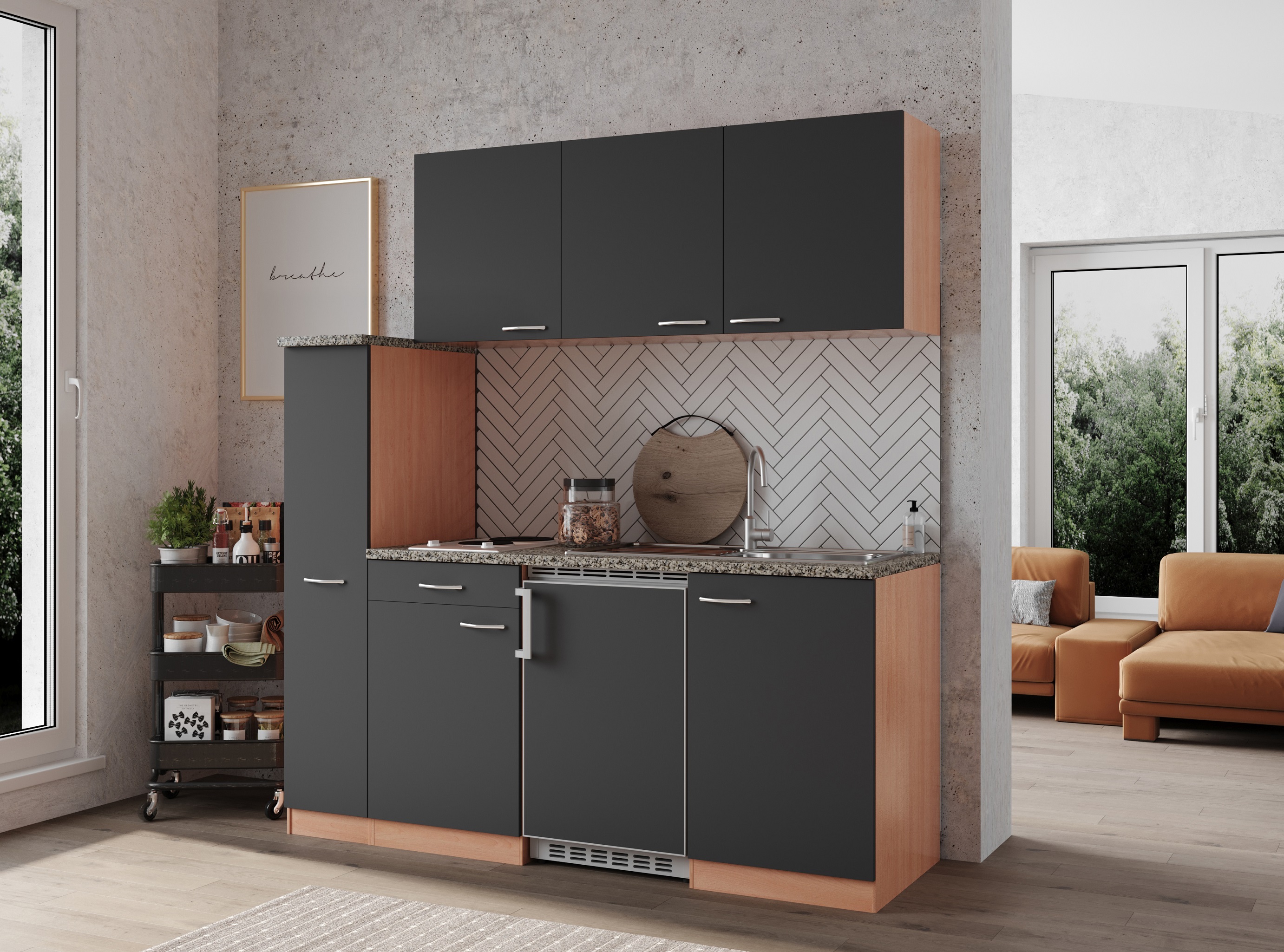 respekta kitchen single kitchen kitchen unit kitchen block mini kitchen 180 cm beech grey