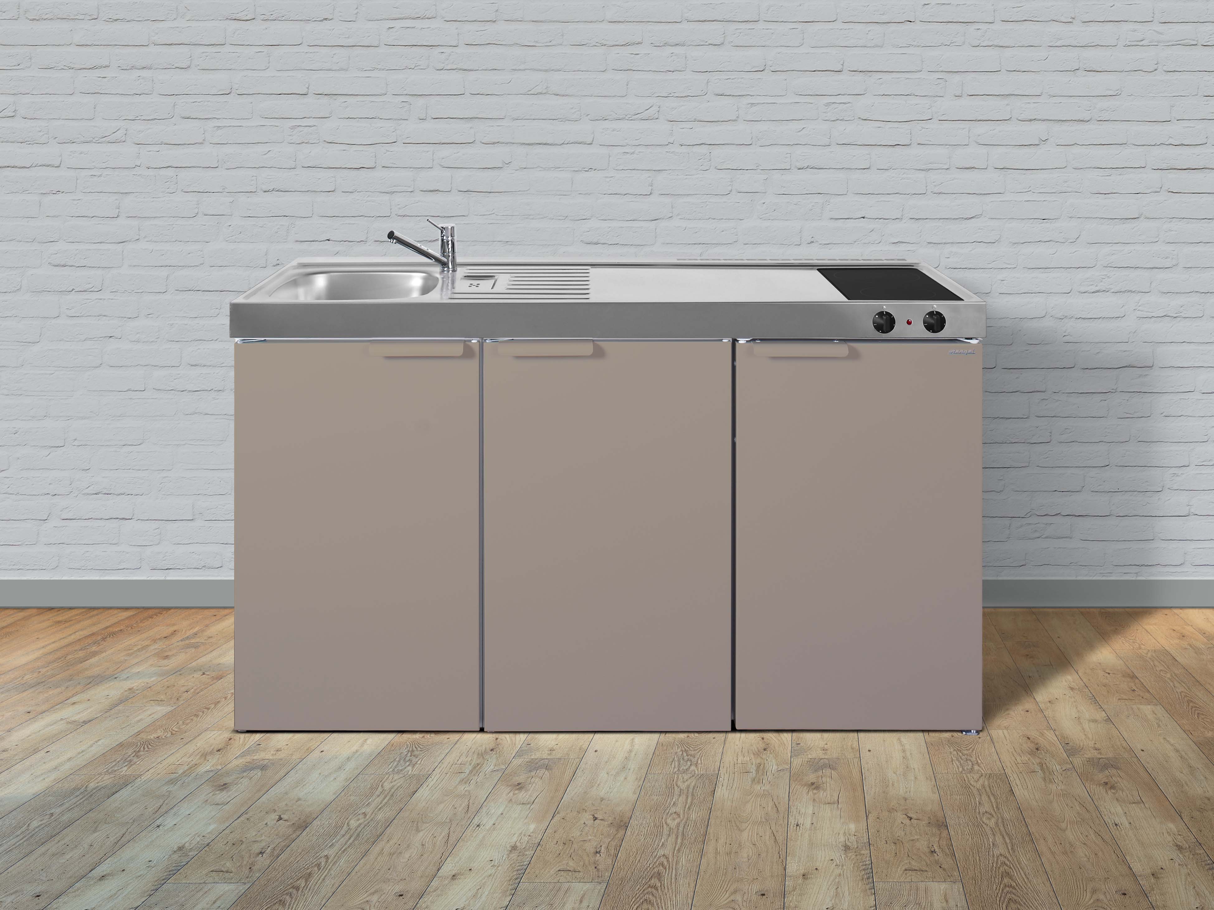 Stengel Miniküche Pantry Single Küche 150cm beige Metall Becken rechts