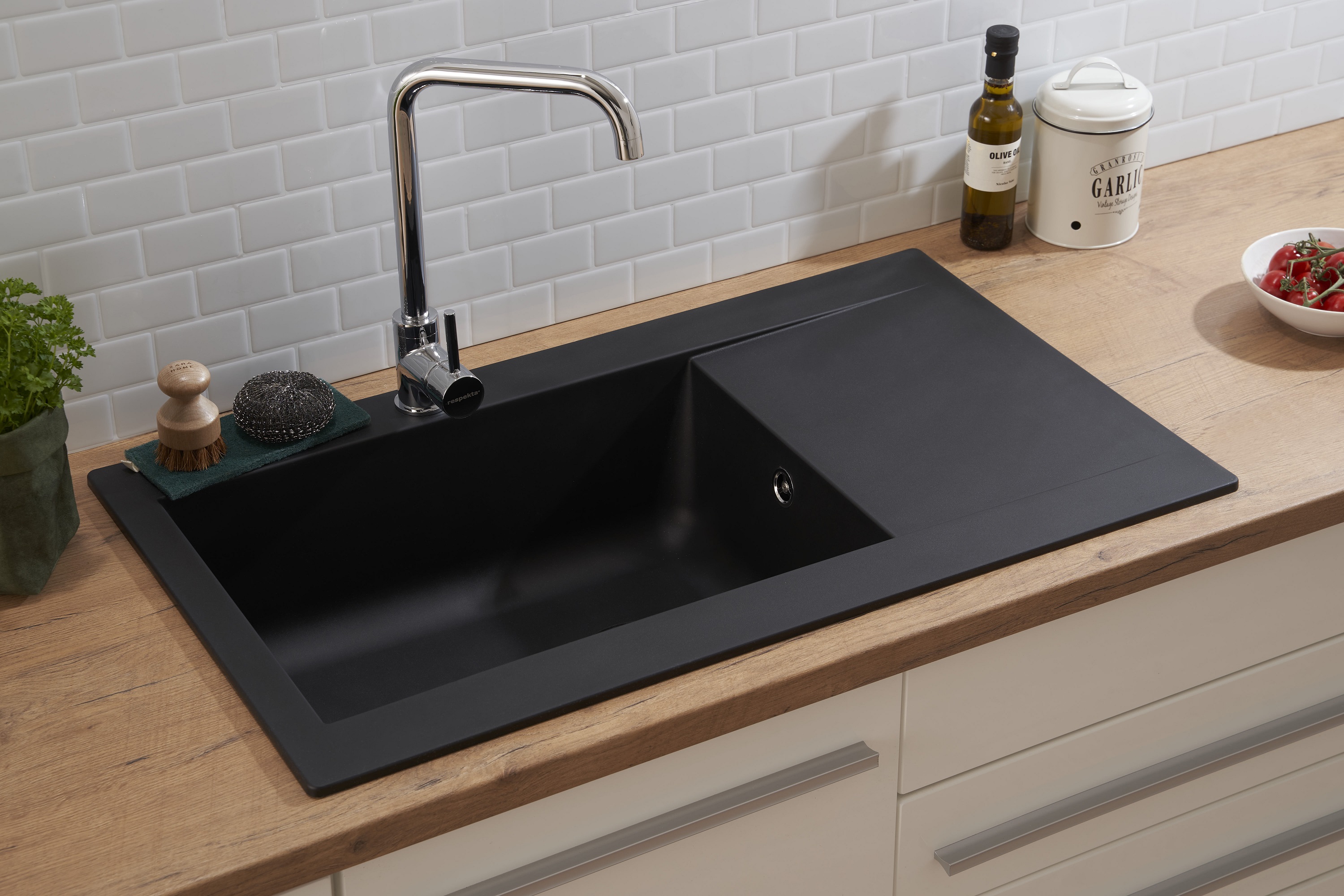 respekta lavello da cucina lavello da incasso Mineralite lavello 86 x 50  nero