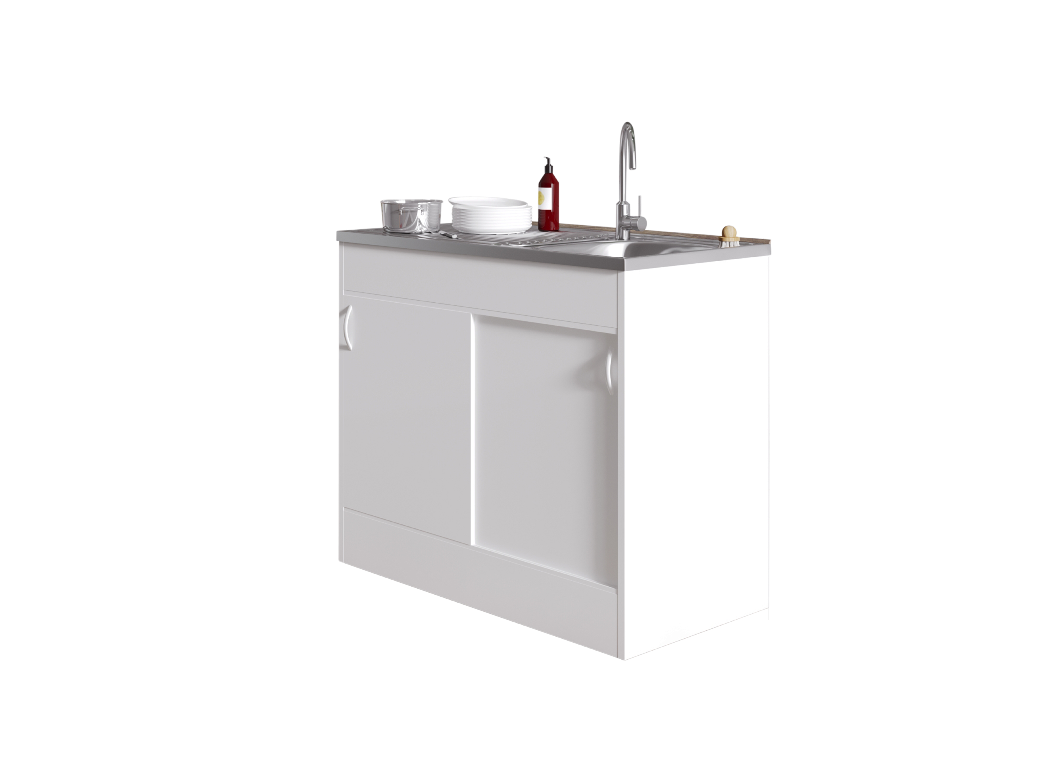 Komplettspüle Spüle Unterschrank mit Schiebetüren 100 x 50 cm Weiß Respekta