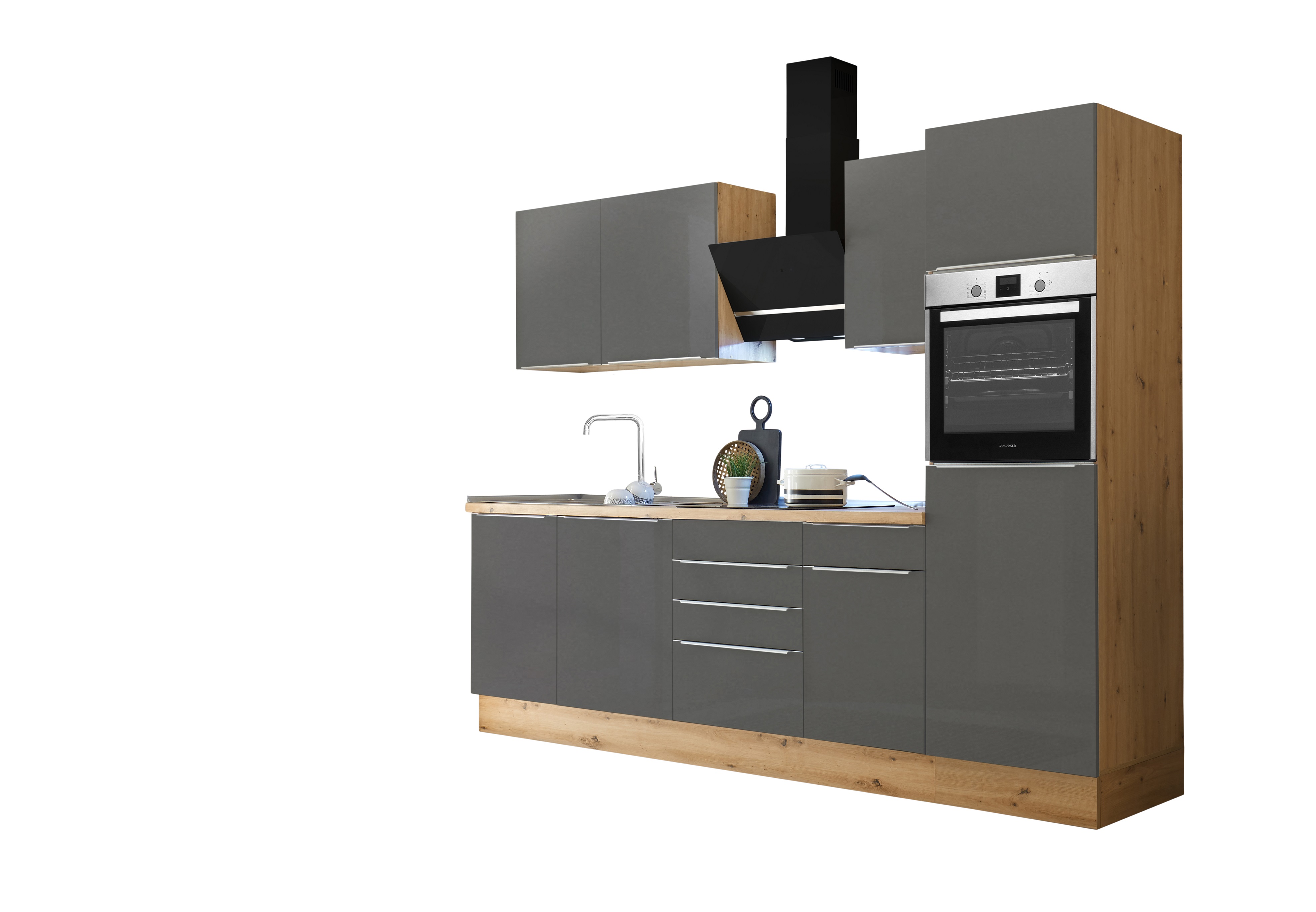 Küche Küchenzeile Küchenblock Marleen Premium 280 cm Grau Artisan Eiche Respekta