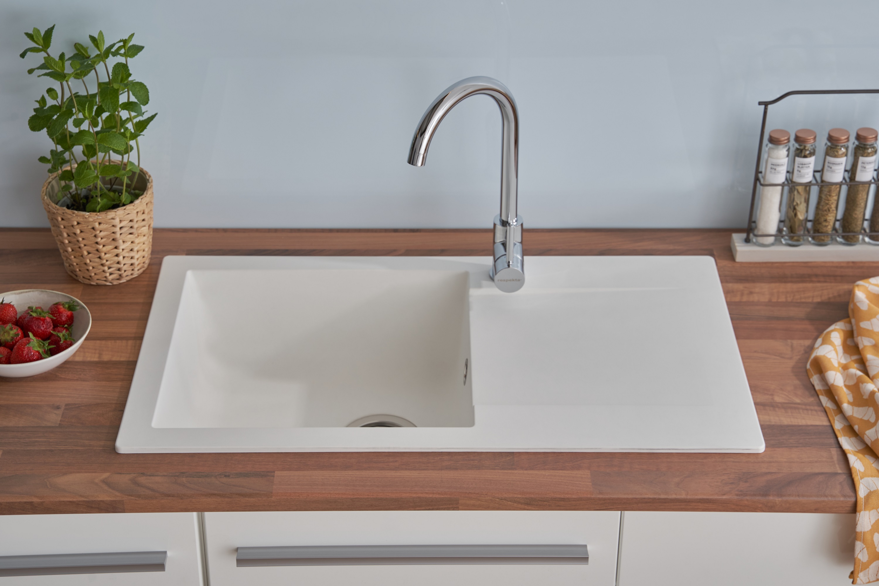 Kitchen Sink Built-In Sink Granite Sink Mineralite 78x44 White respekta 
