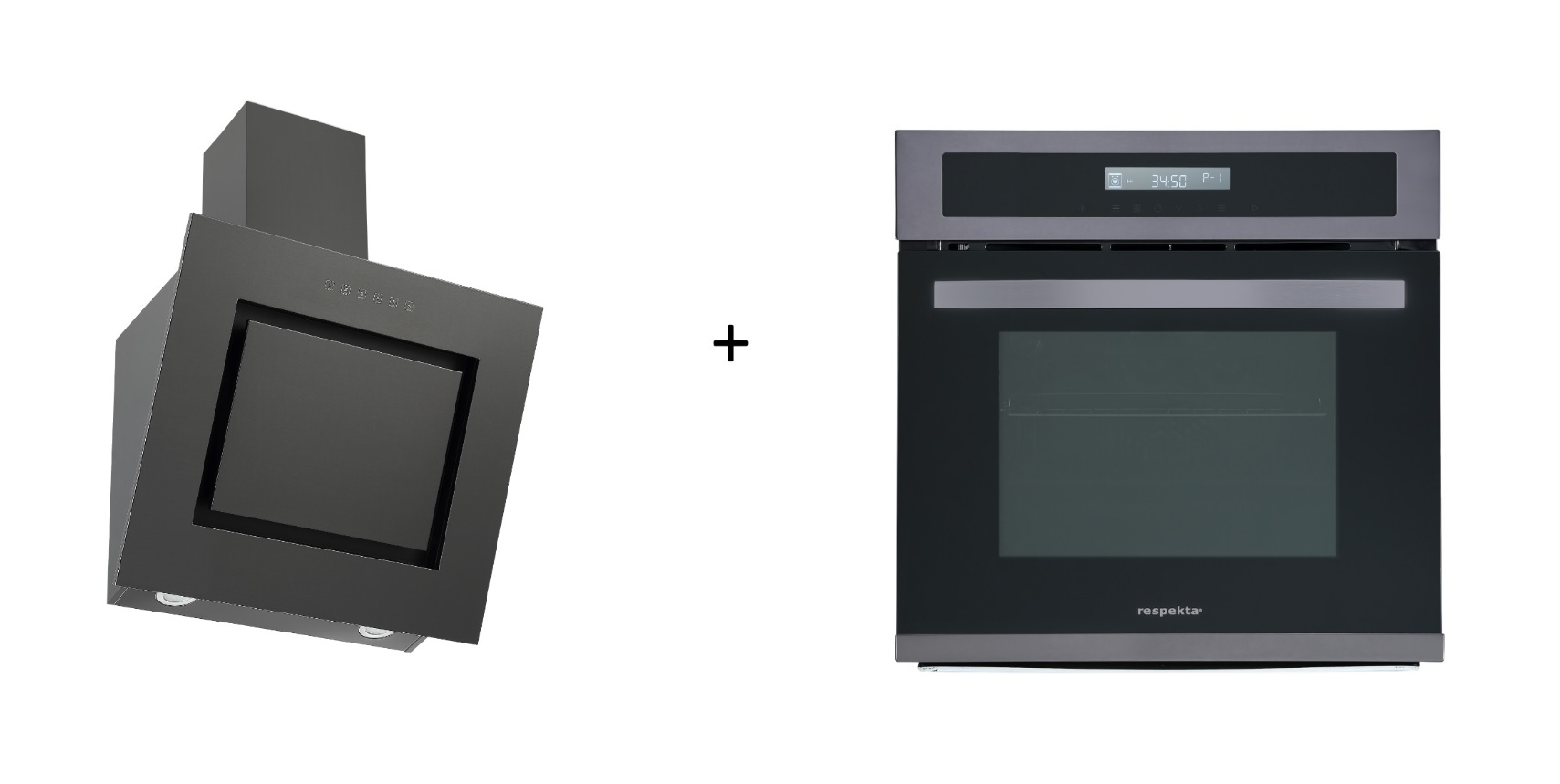 respekta Four Cuisinière encastrée + hotte aspirante inclinée 60 cm Blacksteel