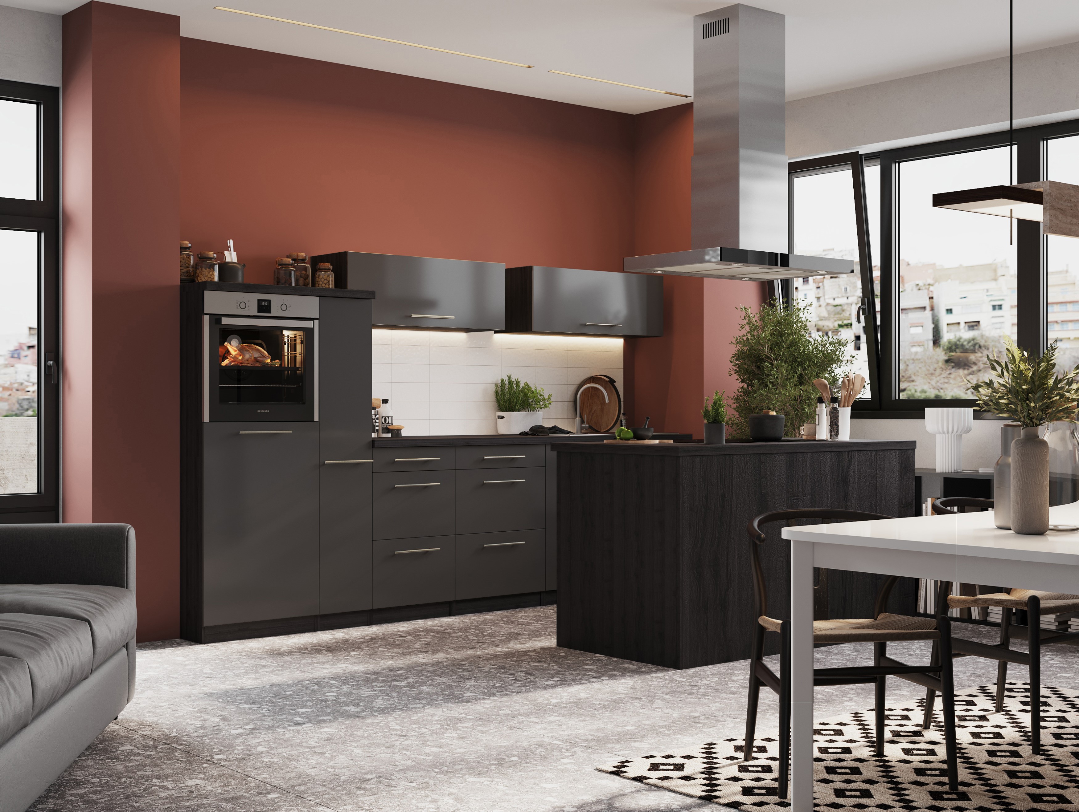 respekta blocco cucina isola cucina incasso 310 cm rovere grigio