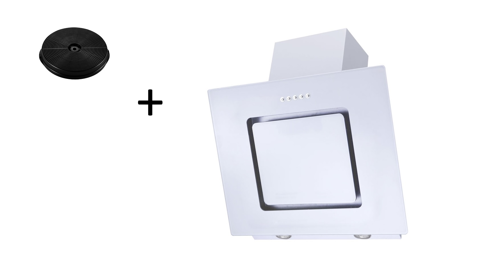 Chapeau de cuisinière Chapeau incliné sans tête blanc 60 cm LED + filtre set de recirculation respekta