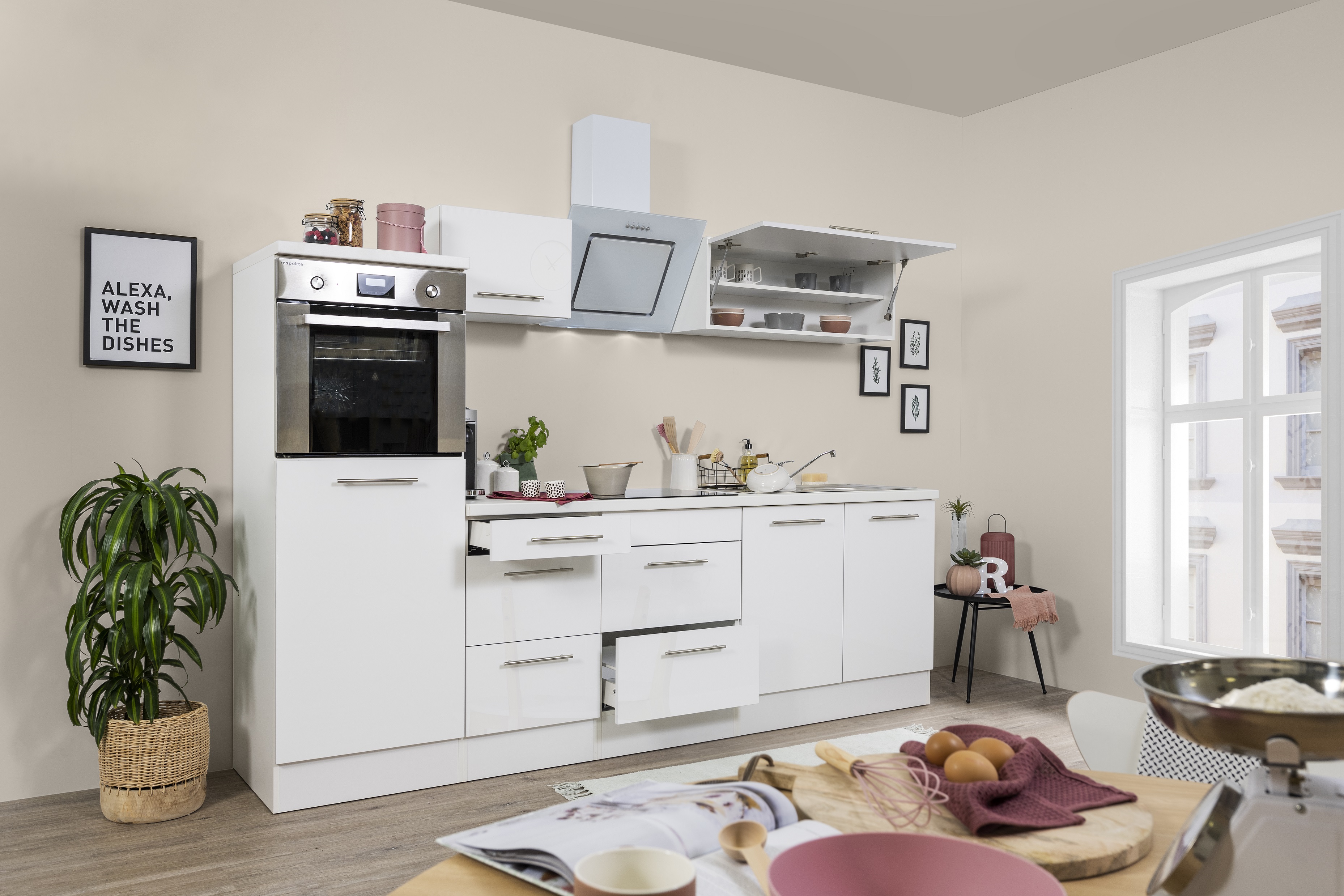 respekta Kitchenette Kitchen Kitchen Block Cucina componibile completa 270 cm di altezza bianco lucido