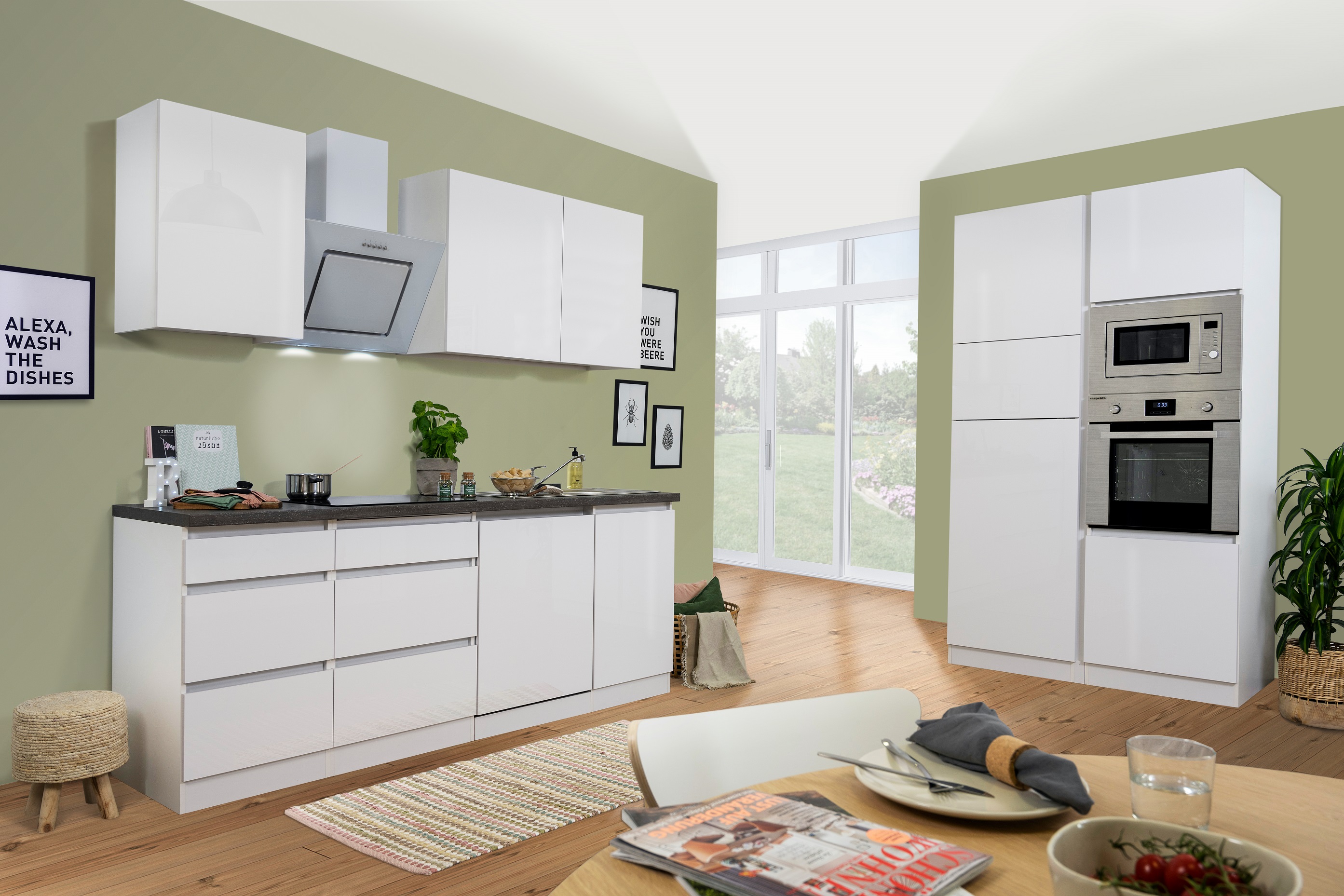 respekta kitchen kitchen unit handleless fitted kitchen 345 cm white gloss