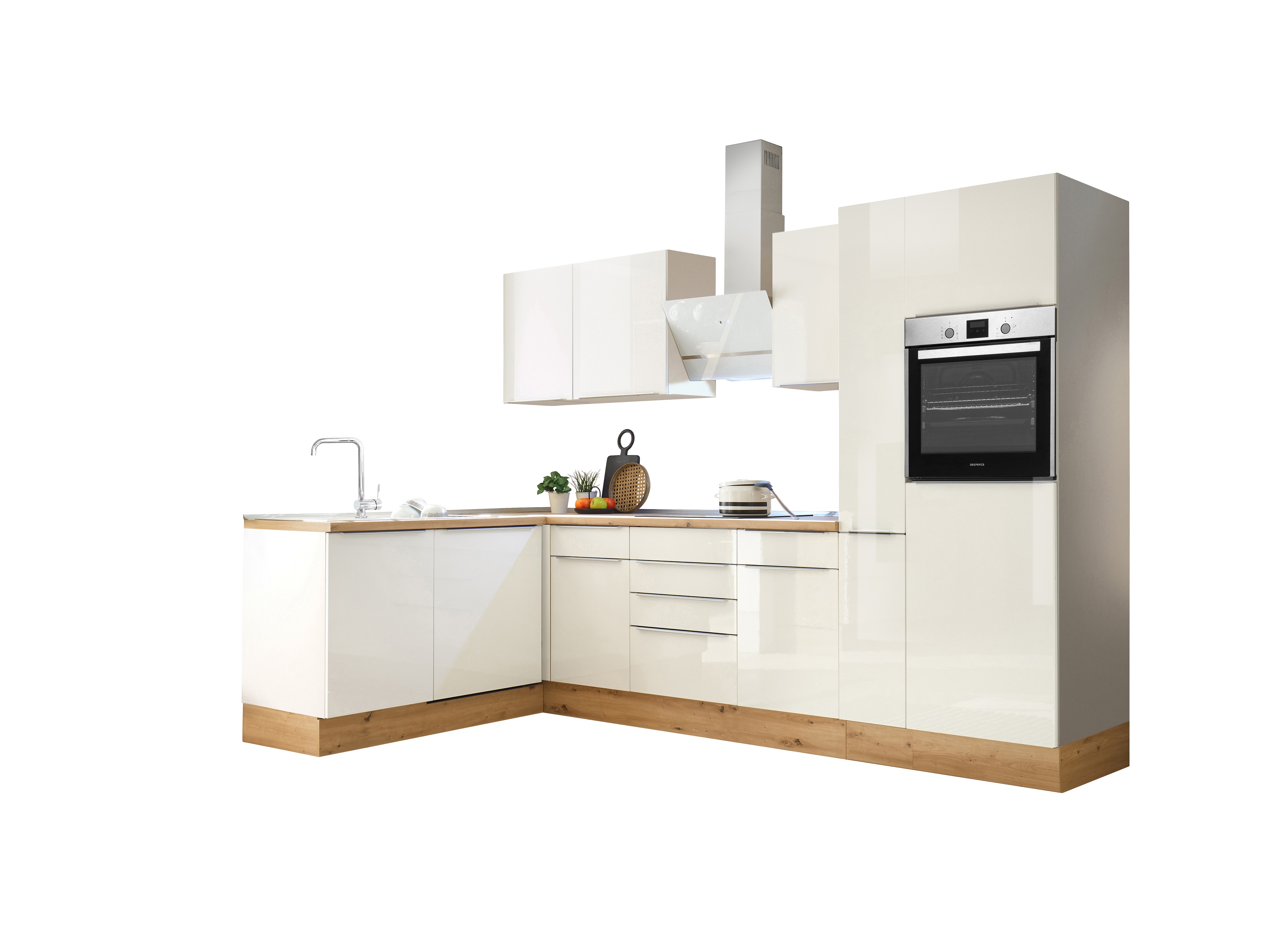 Küche Küchenzeile Winkelküche Marleen Premium 310 cm Weiß Artisan Eiche Respekta