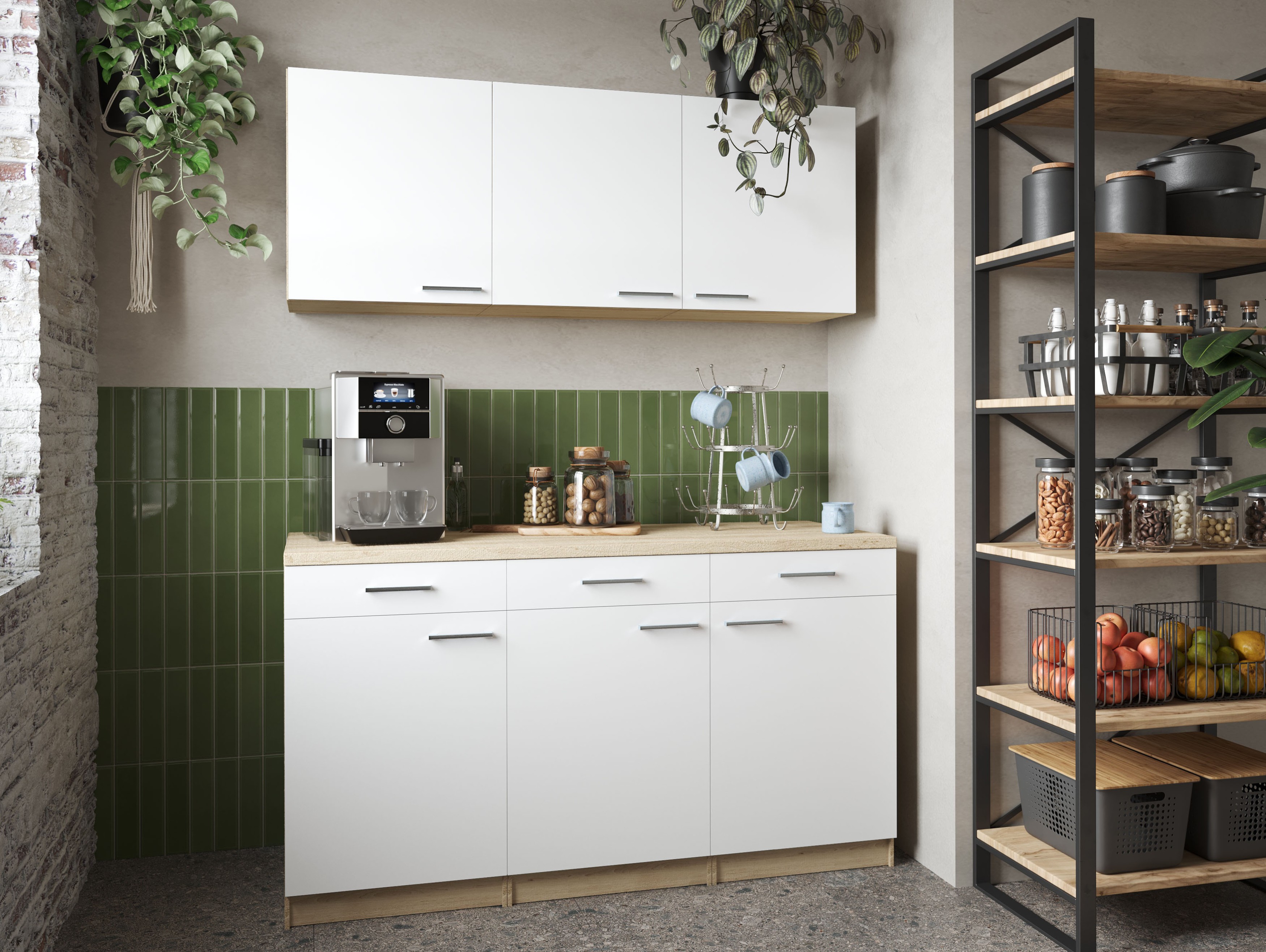 Küchenschrank Unterschrank Hängeschrank 150 cm Eiche Sägerau Weiß Merle Respekta Küchenschrank Unterschrank Hängeschrank 150 cm Eiche Sägerau Weiß Merle Respekta