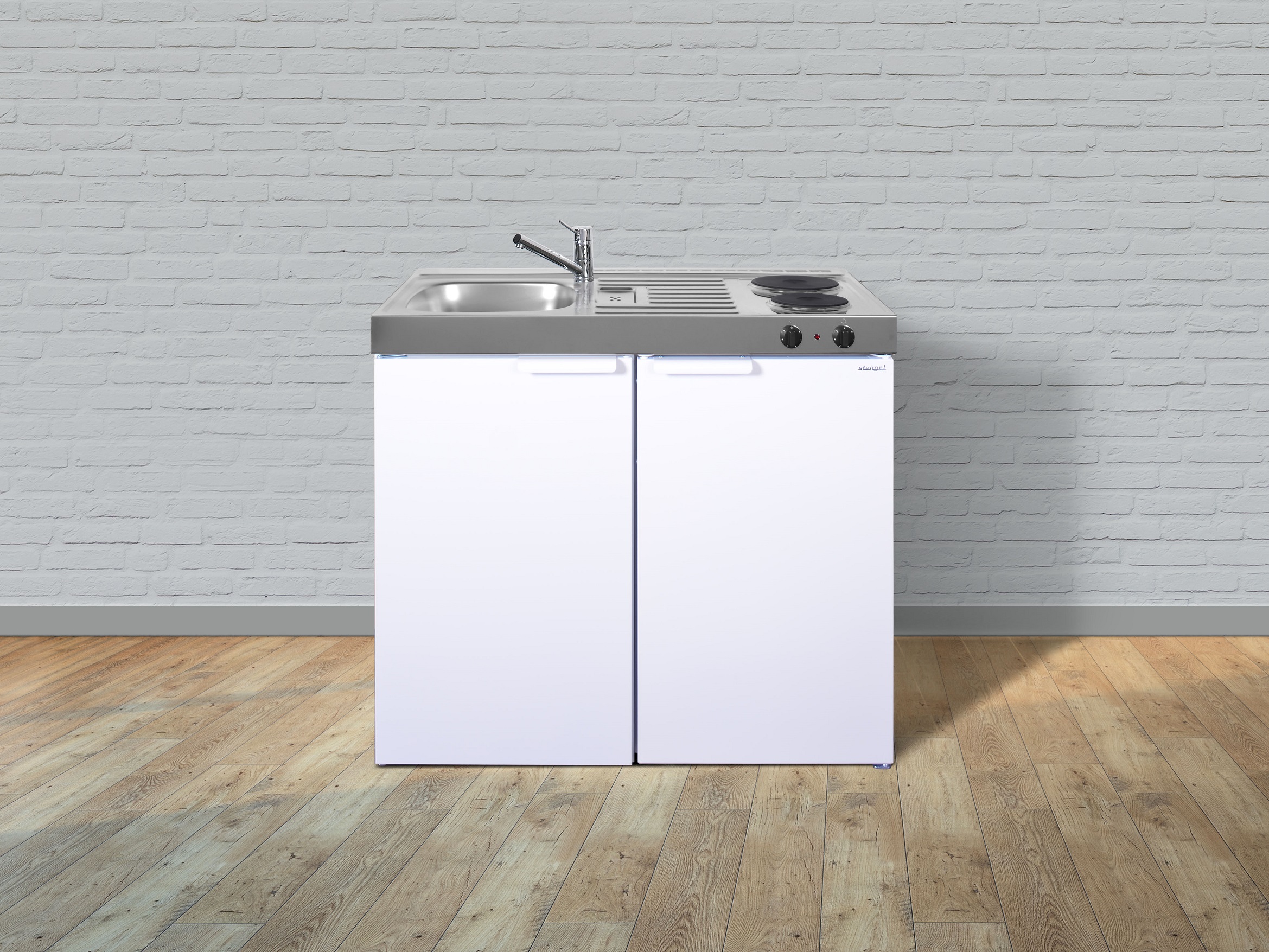 Stengel Küche Miniküche Küchenzeile Singleküche Metallküche Metall 100 cm weiss