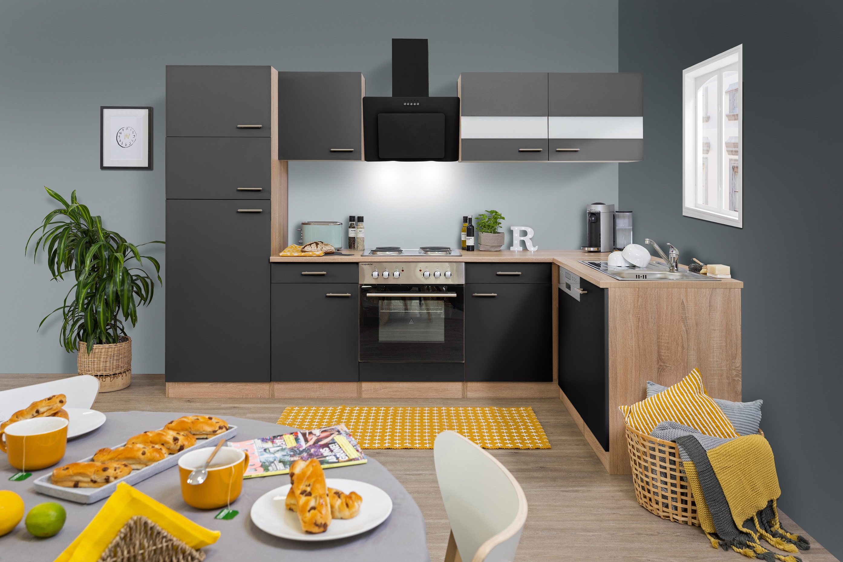 respekta Küchenzeile Küche Winkelküche L-Form Eiche Sonoma grau 280 x ...