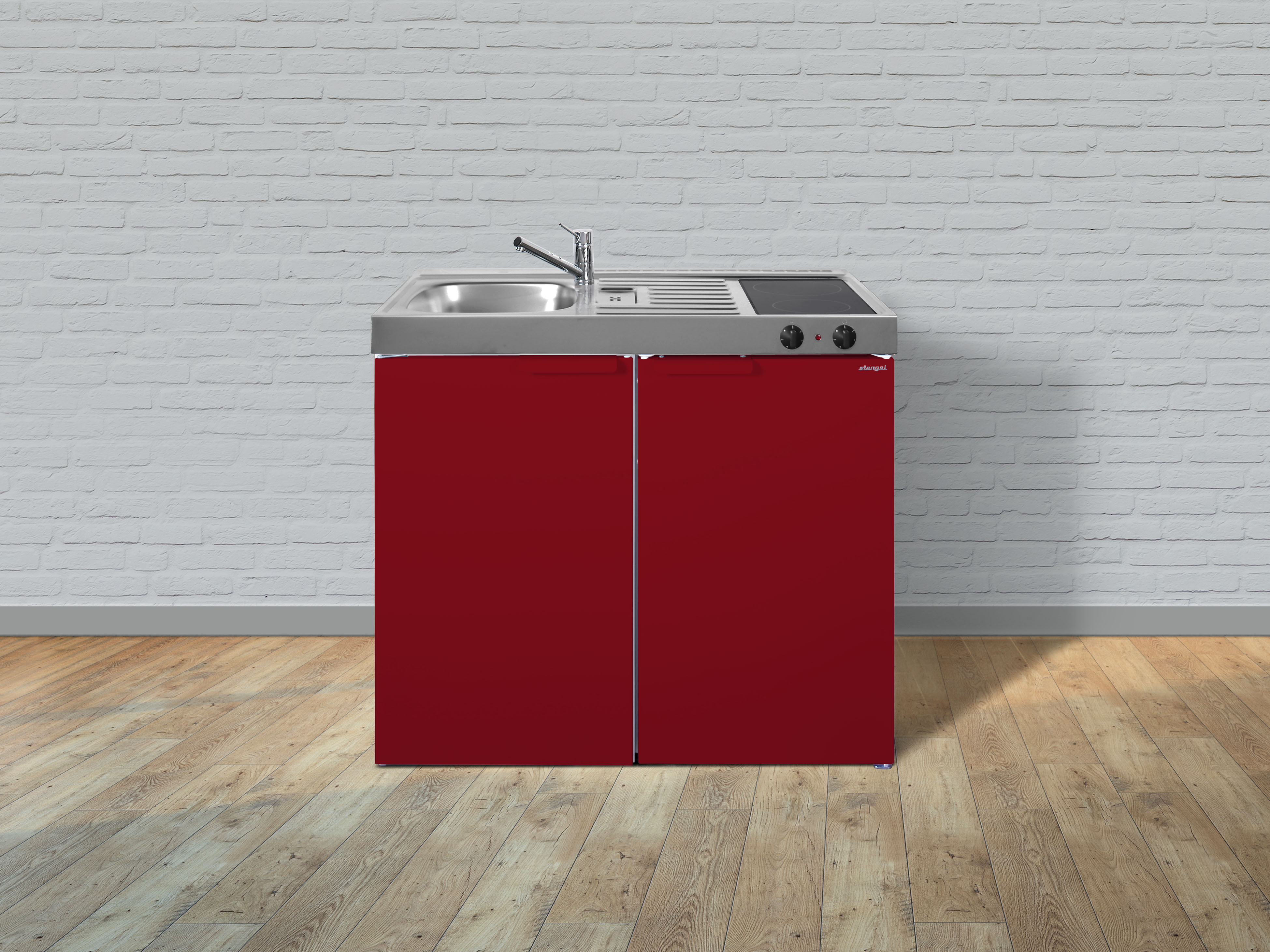 Küche Miniküche Küchenzeile Singleküche Metallküche Stengel 100 cm rot Glanz