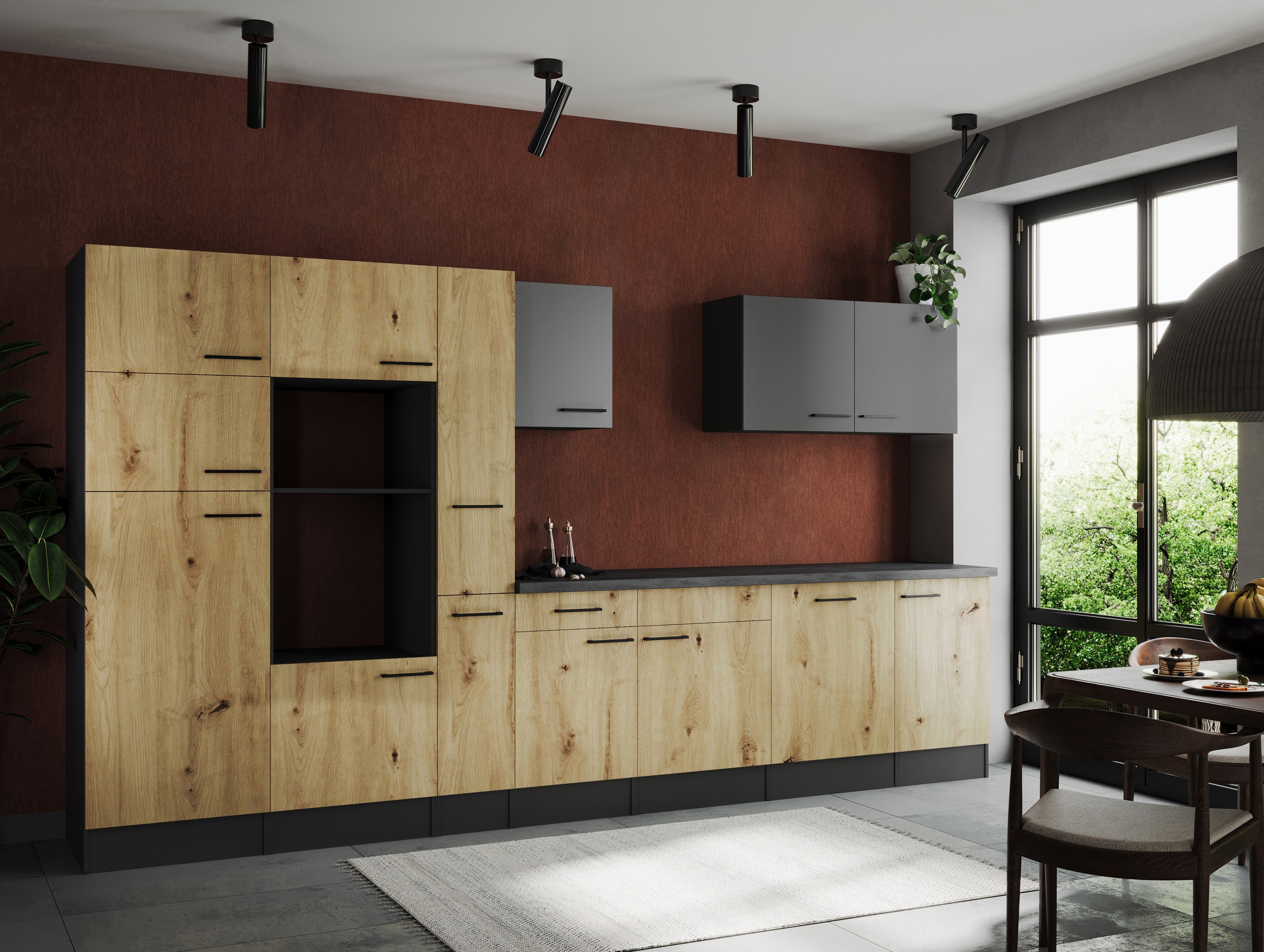 Küche Küchenzeile Leerblock Grau Matt Artisan Eiche Oliver 370 cm Respekta