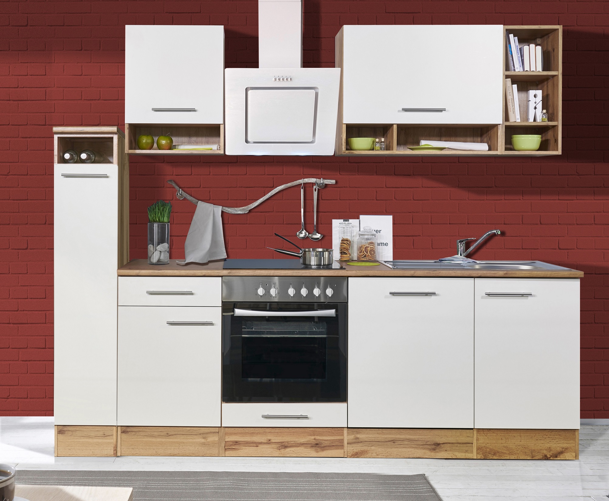Küche Küchenzeile Küchenblock Einbauküche Komplettküche 250 cm weiß respekta 