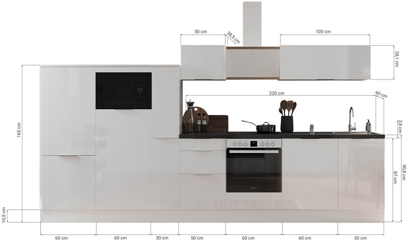 Küche vormontierte Küche 370 cm incl. Geräte Respekta Selection Elisabeth Artisan  Weiß Küchenzeile