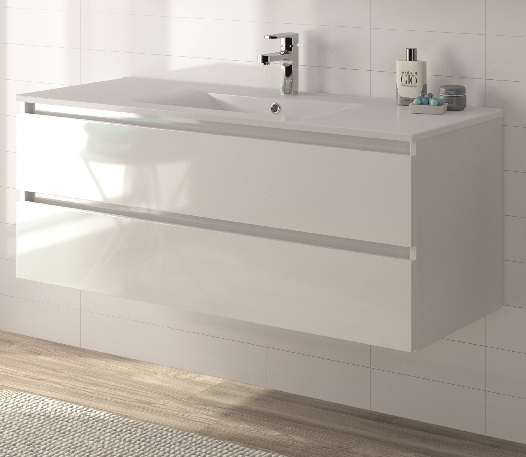 ALLIBERT Badmöbel-Set Badmöbel vormontiert weiß Glanz Softclose Waschtisch 120cm
