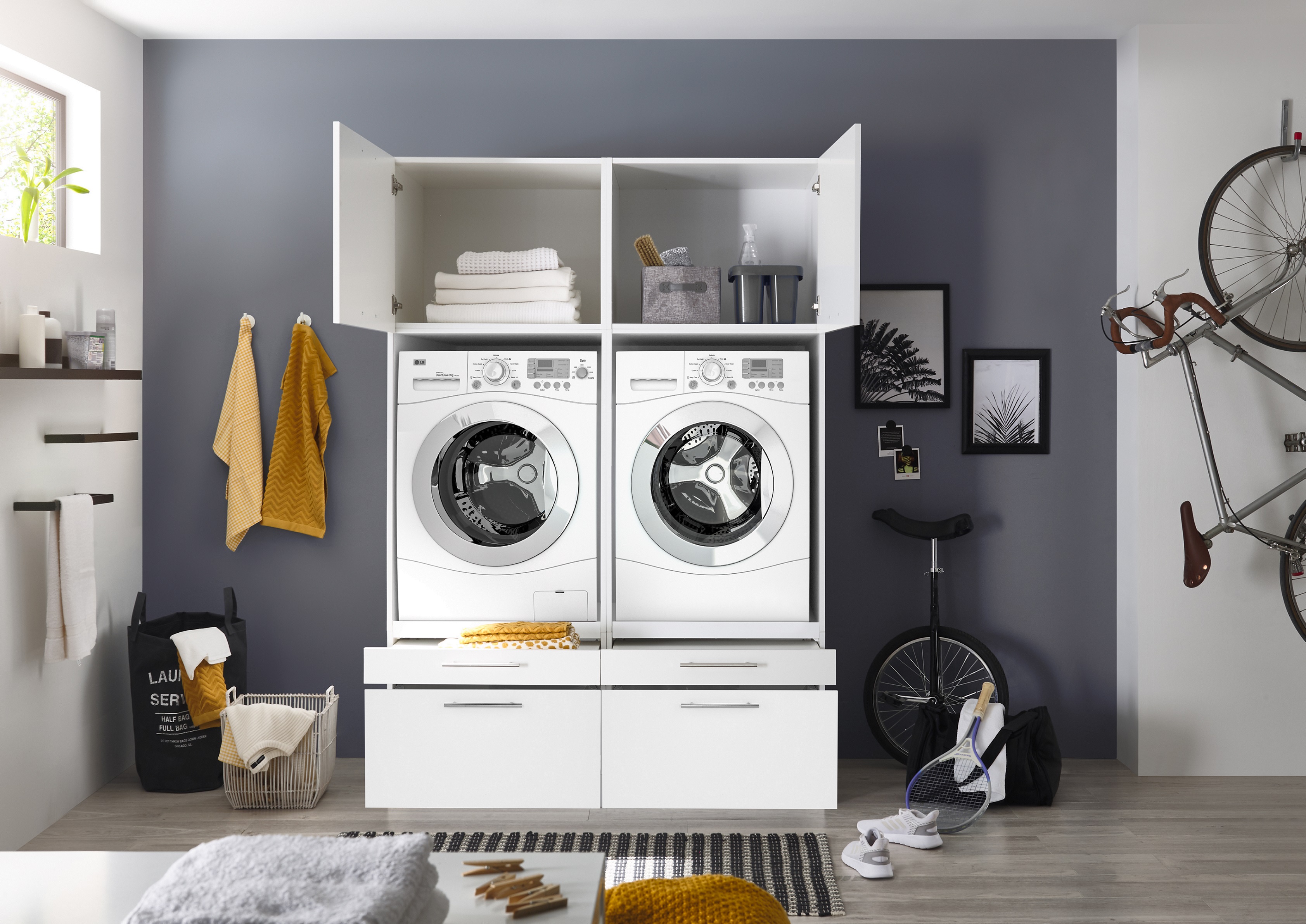 Respekta Waschmaschinen Schrank Clara - Für 2 Geräte 67cm Weiß