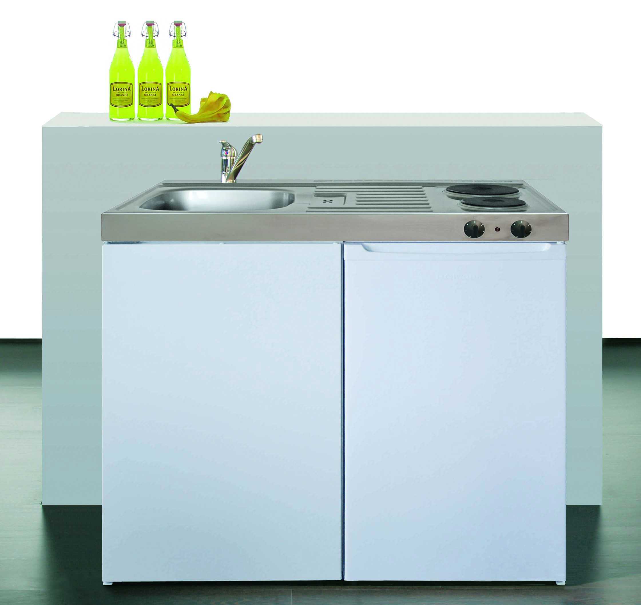 Stengel Miniküche Pantry Single Küche 100cm weiss Metall mit Becken rechts ME100