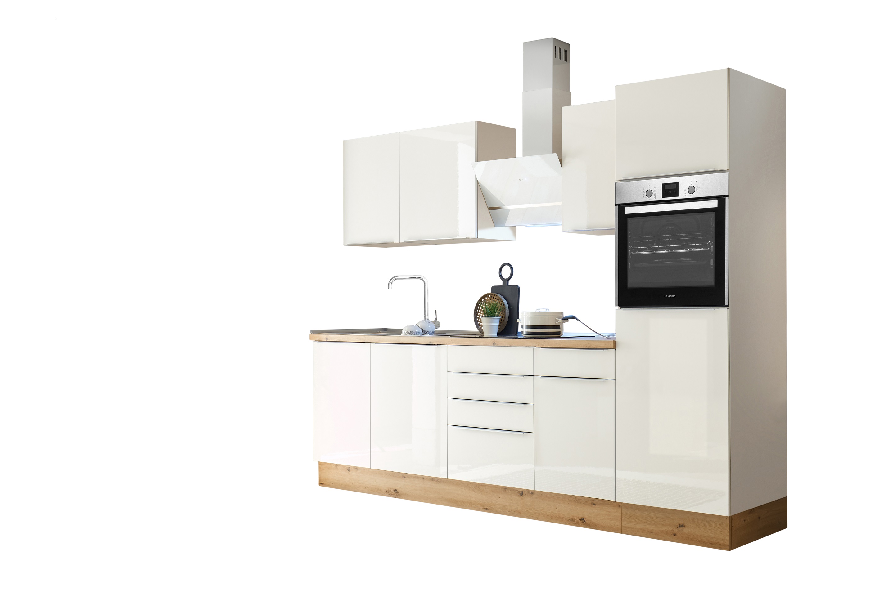 Küche Küchenzeile Küchenblock Marleen Premium 280 cm Weiß Artisan Eiche Respekta