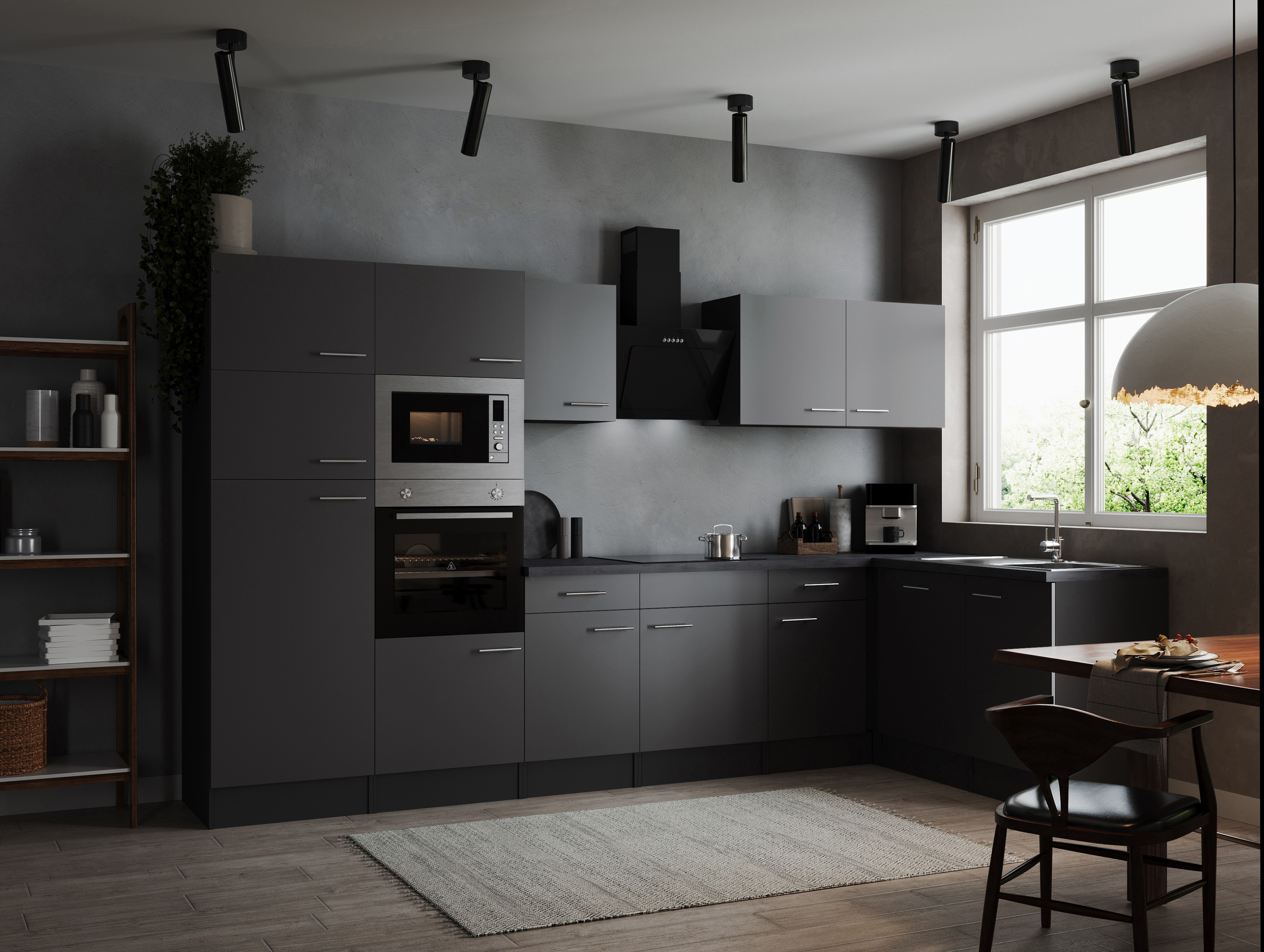 L Küche Küchenzeile Winkelküche Grau Matt Grau Oliver 340 x 172 cm Respekta