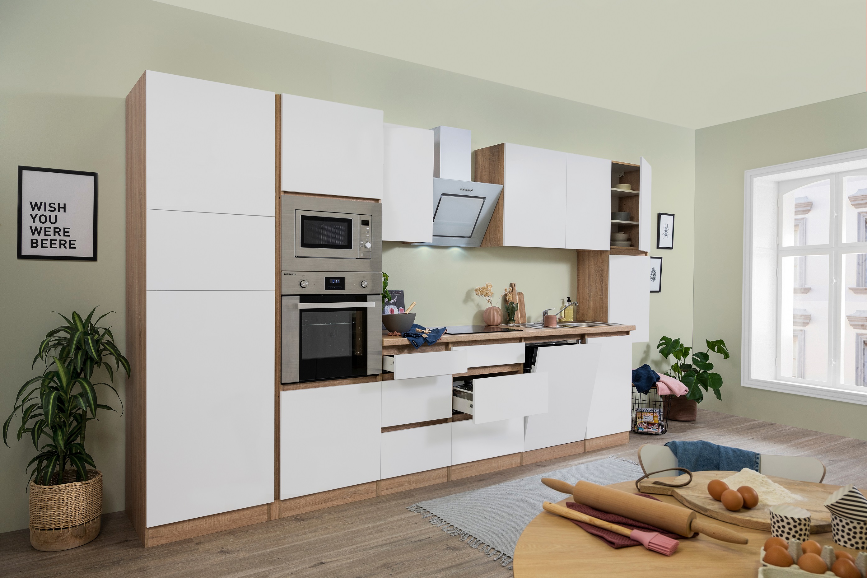 respekta Kitchenette Cuisine bloc de cuisine sans poignées 395 cm Chêne Sonoma blanc