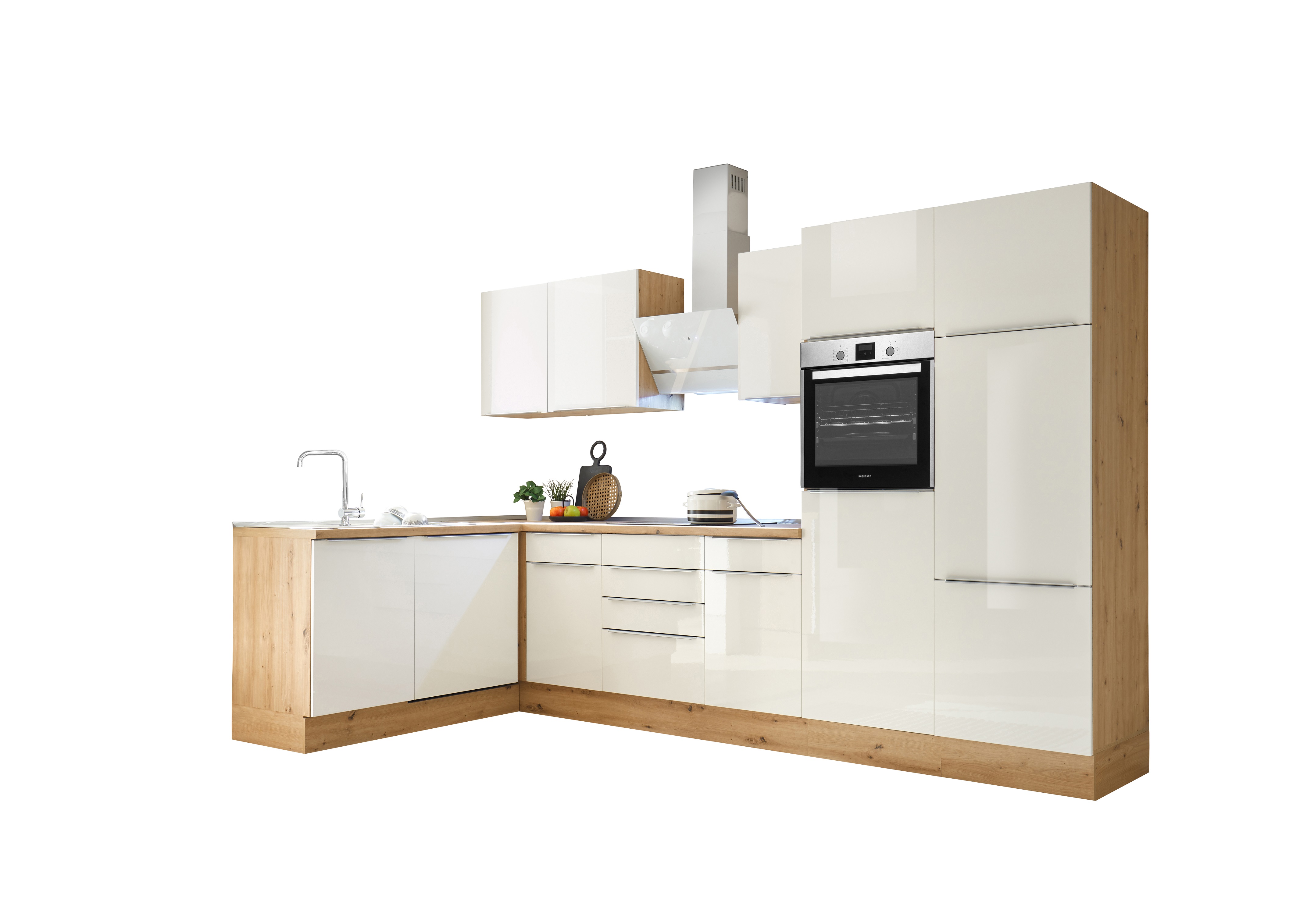 Küche Küchenzeile Winkelküche Marleen Premium 340 cm Weiß Artisan Eiche Respekta