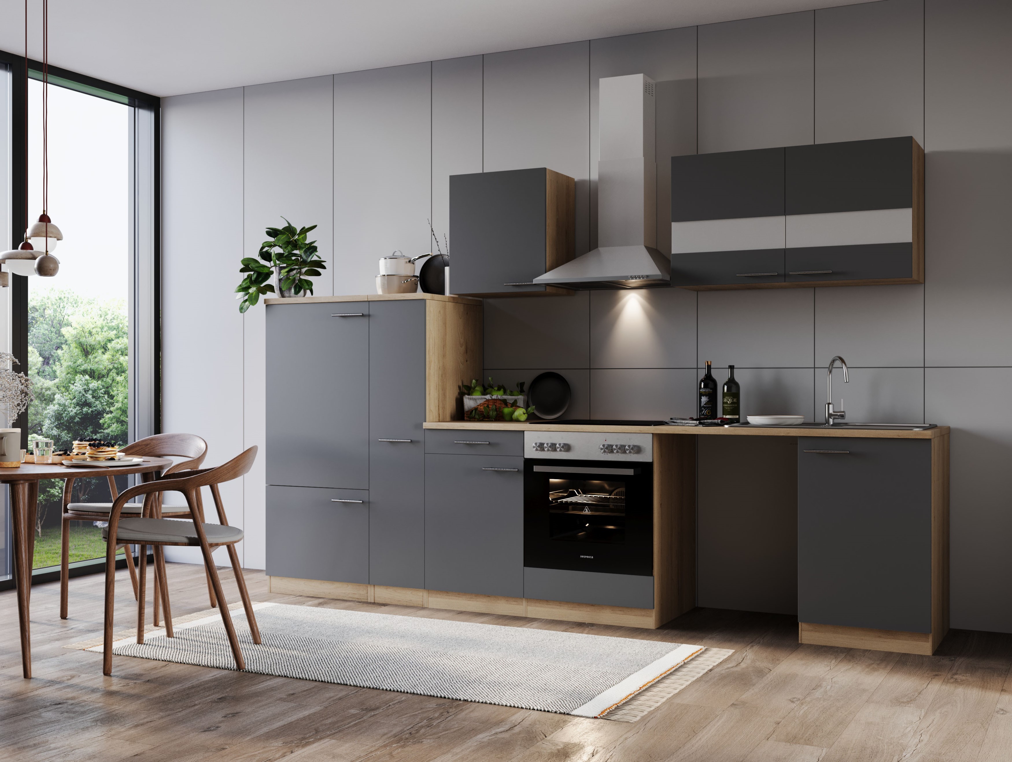 Küche Küchenzeile für Unterbau Waschmaschine Eiche Grau Merle 310 cm Respekta Küche Küchenzeile für Unterbau Waschmaschine Eiche Grau Merle 310 cm Respekta