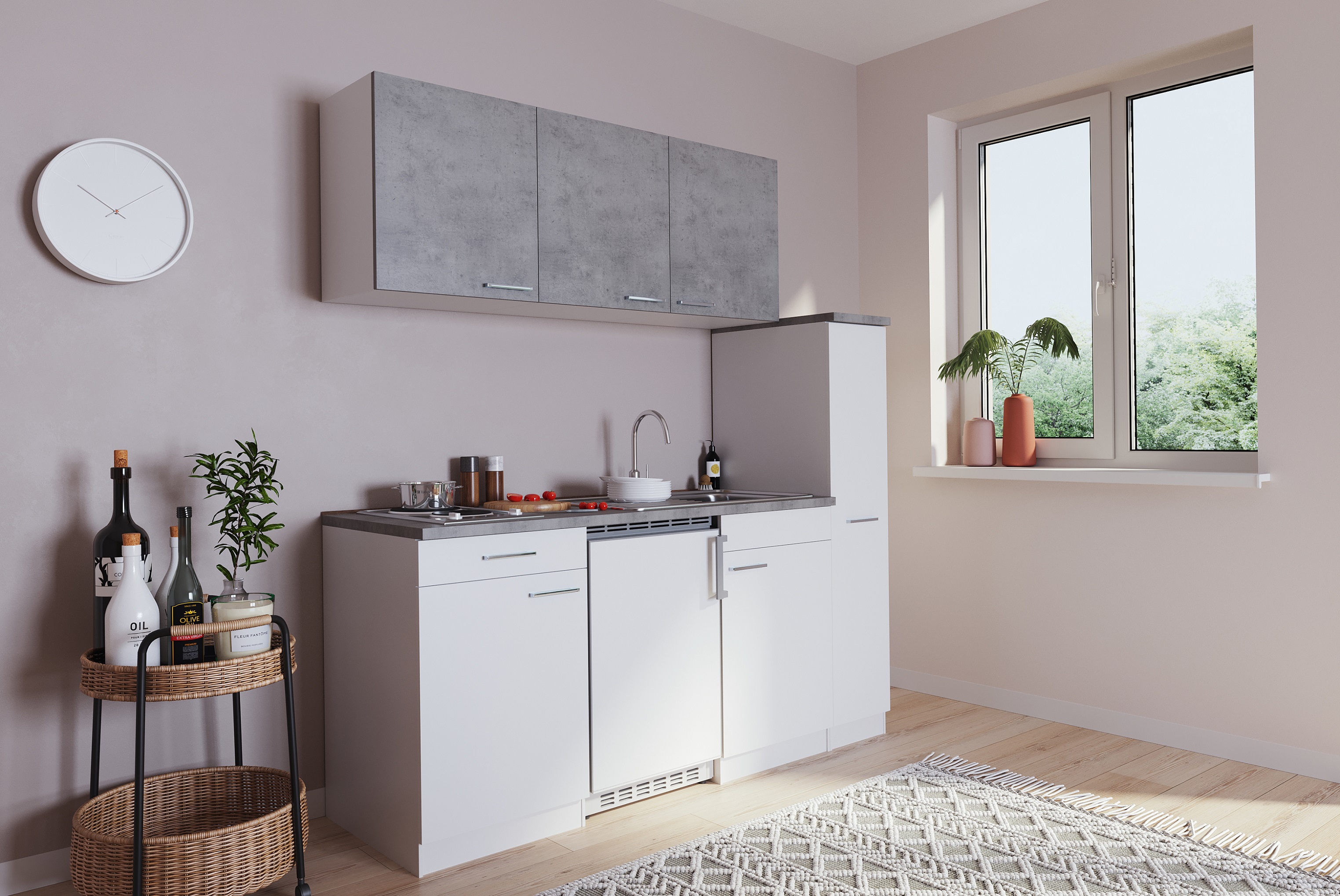 respekta kitchen mini kitchen single kitchen unit fitted kitchen 180 cm white concrete